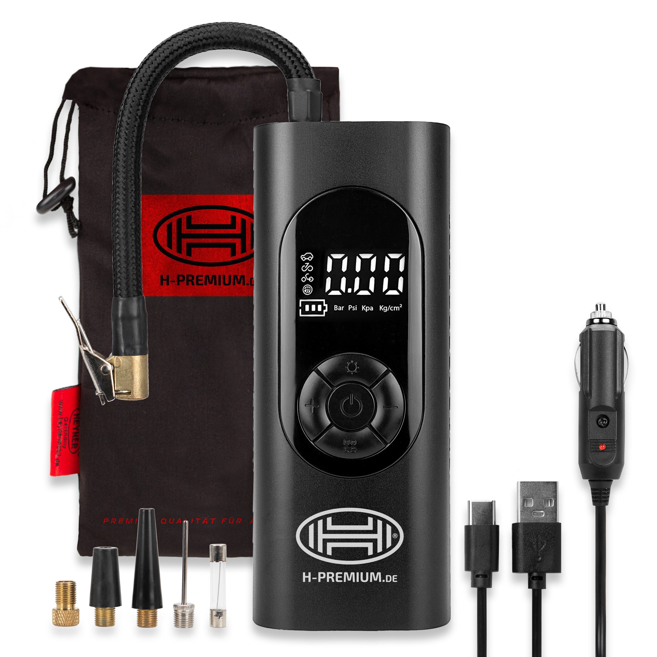 HEYNER Kompressor Digitaler Akku-Kompressor 6.000mAh - 10 bar mit LED & Auto-Stopp, 60 W, max. 10 bar, 1-tlg.