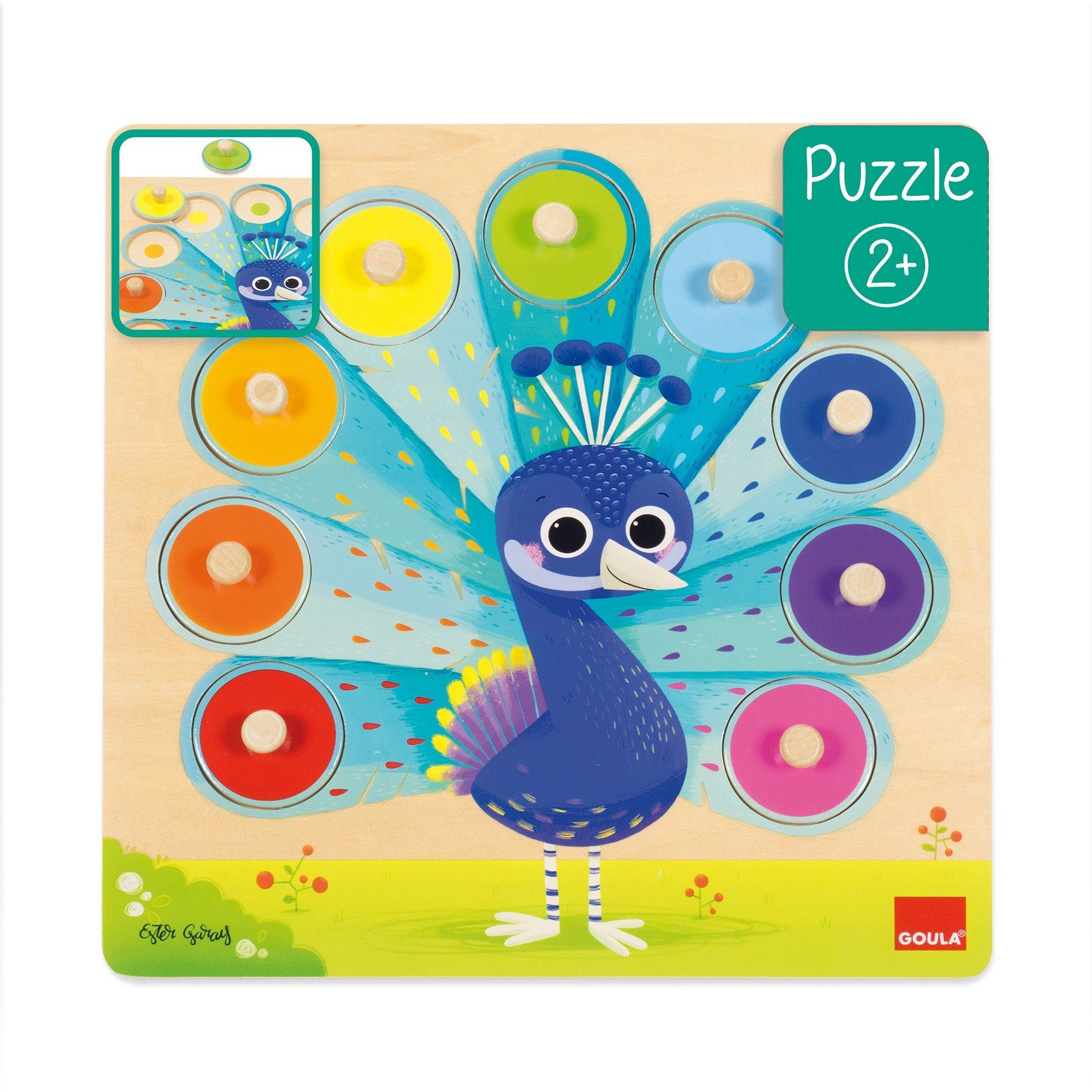 Goula Puzzle Goula 453060 Pfau 9 Teile Holzpuzzle, 9 Puzzleteile, Made in Europe