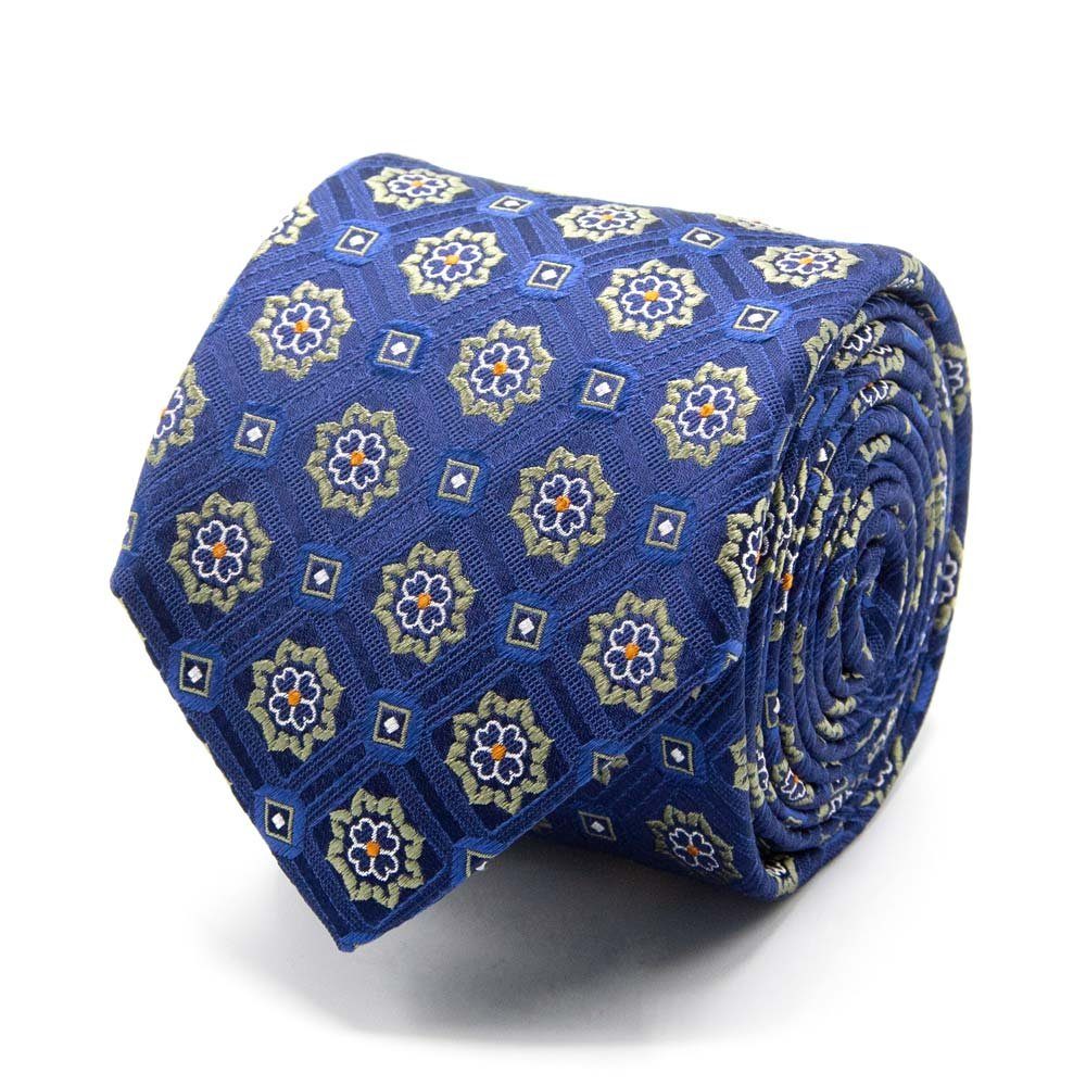 BGENTS Krawatte Seiden-Jacquard Krawatte mit geometrischem Muster (8cm) Breit Dunkelblau/Olive