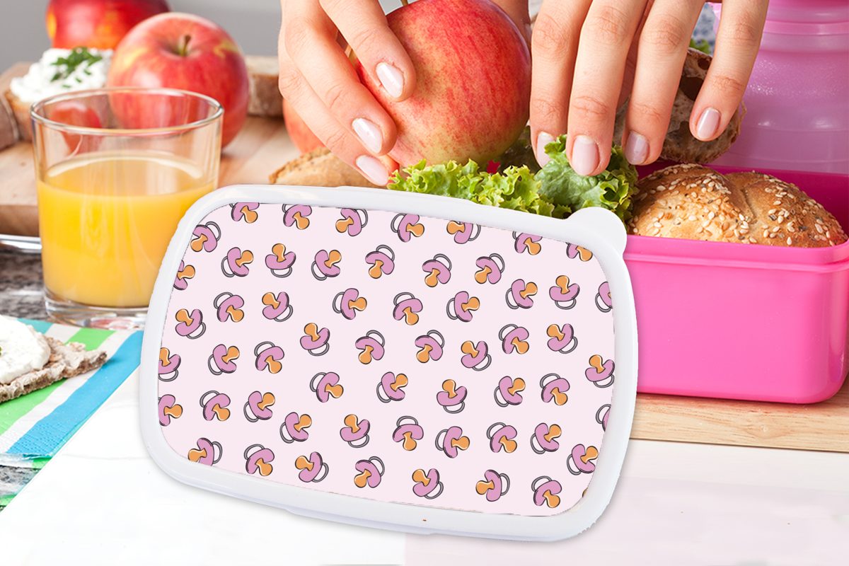 Schnuller Brotbox - Erwachsene, Rosa, (2-tlg), für Brotdose Kunststoff MuchoWow Snackbox, - Mädchen, Muster Lunchbox Kunststoff, Kinder,