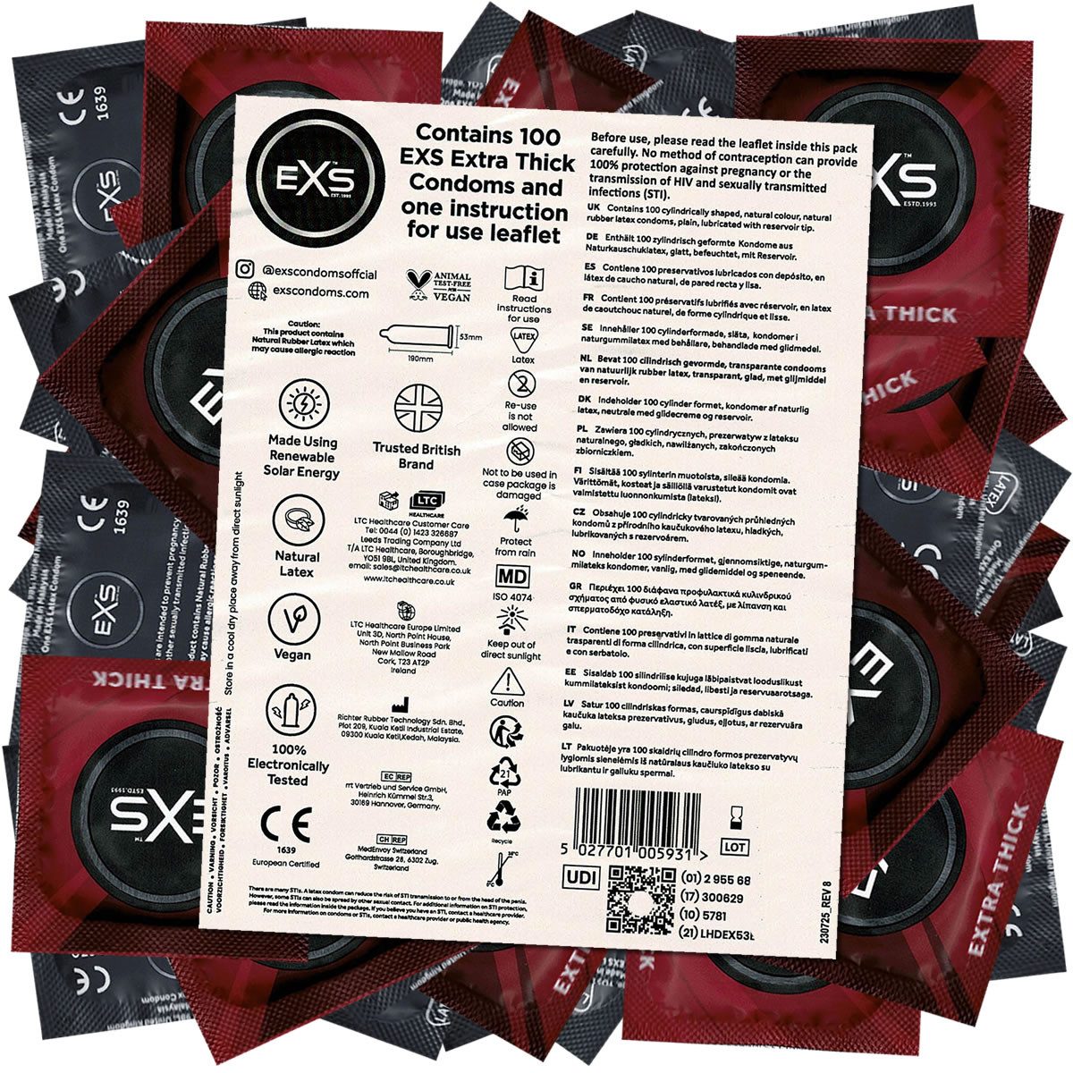 EXS Kondome Extra Thick (Extra Safe) - starke Kondome Packung mit, 100 St., extra sichere Kondome für Analverkehr, Kondome mit dicker Wandstärke, strapazierfähig und reißfest