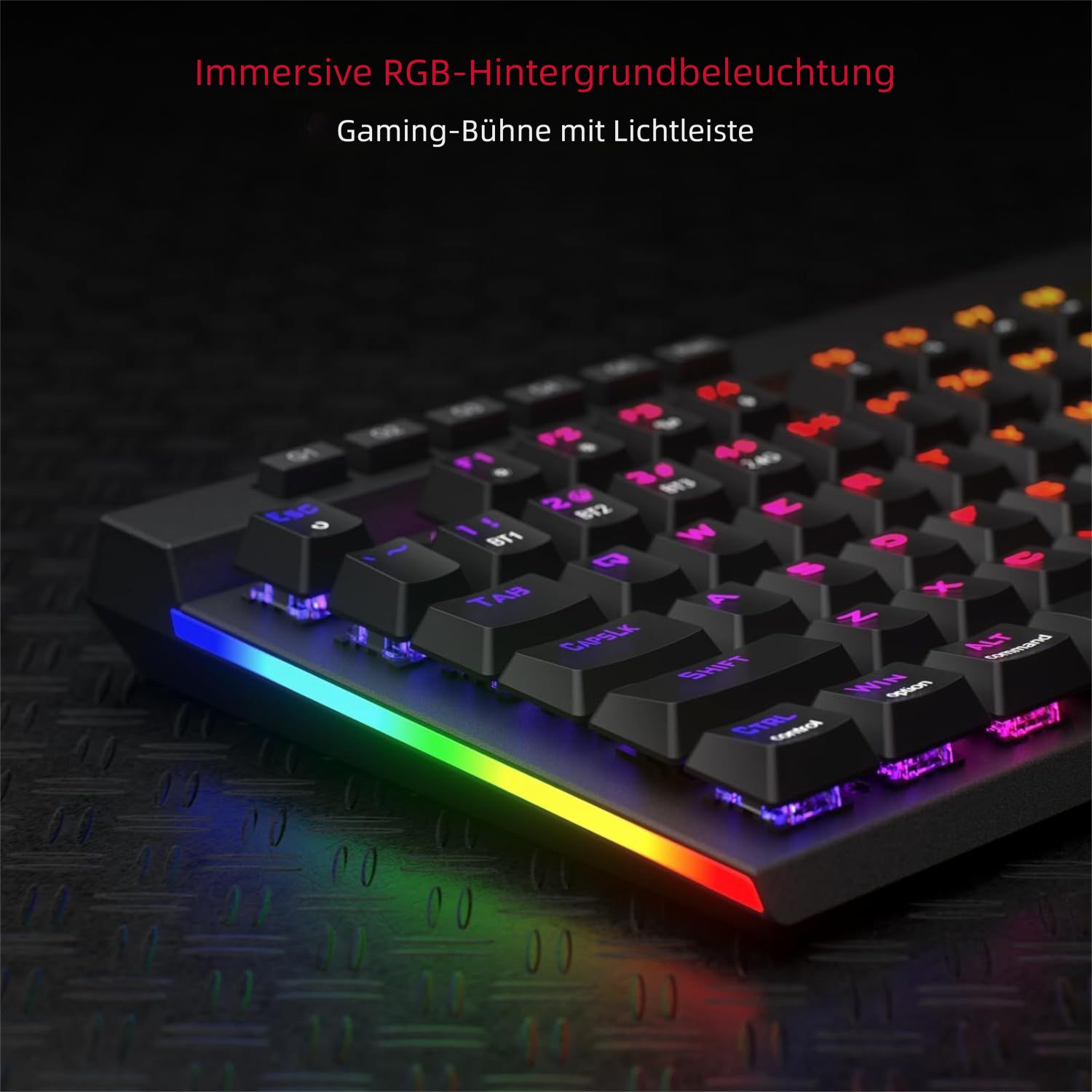 Redragon K580 Mechanische Tastatur, RGB, 2,4 GHz/Bluetooth/Kabelgebunden Gaming-Tastatur (rote Schalter, Schwarz) – Bild 5 von 5