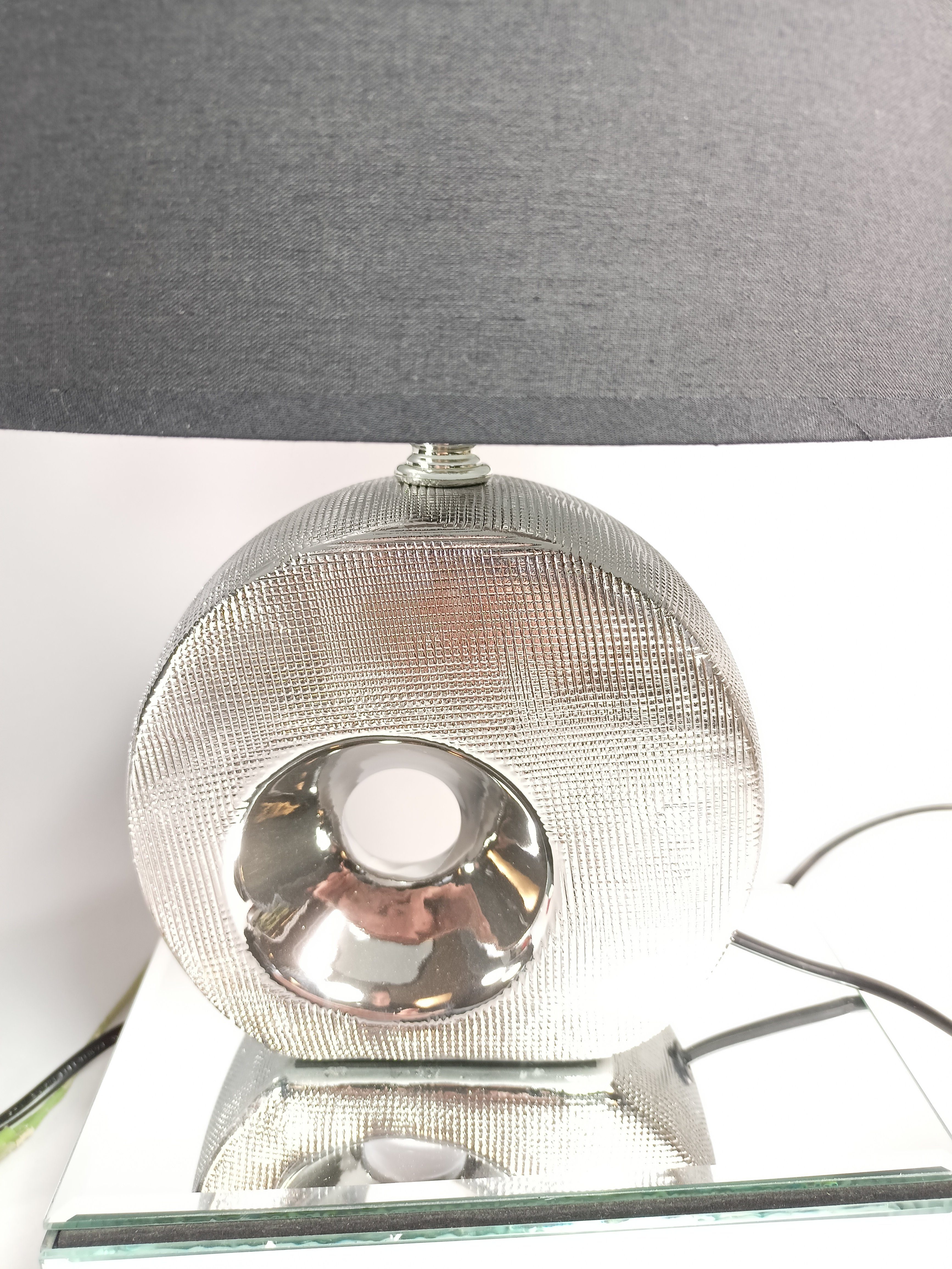 GlasArt Nachttischlampe Set Rund ohne Nachttischlampe 2er Lampen Silber, Leuchte Keramik Giovanni Tischlampe Tischleuchte Leuchtmittel