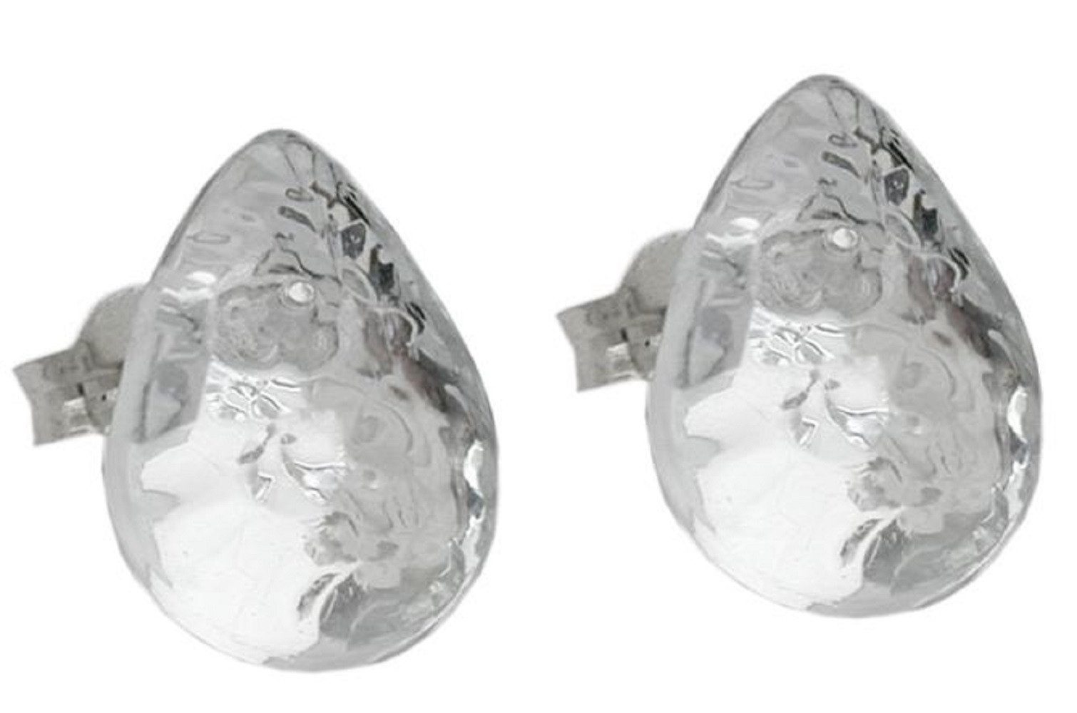 unbespielt Paar Ohrstecker Ohrringe Tropfen kristall-silber-verspiegelt gehämmert 14mm Kunststoff, Modeschmuck für Damen