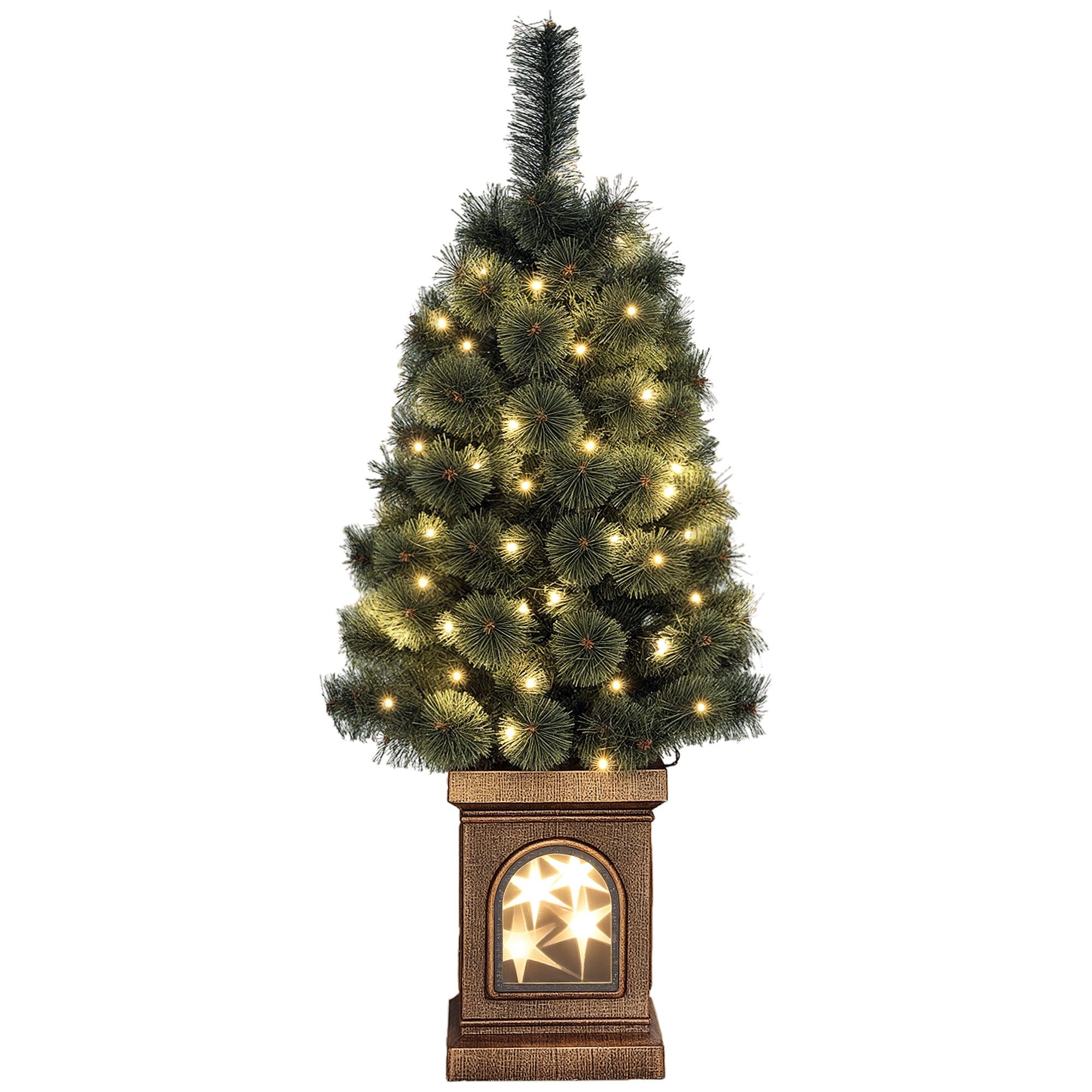HOMCOM Künstlicher Weihnachtsbaum mit LED-Leuchten, 90 cm,mit Fernbedienung, 8 Licht-Modi, Tanne, für Weihnachten Deko, Indoor, Grün