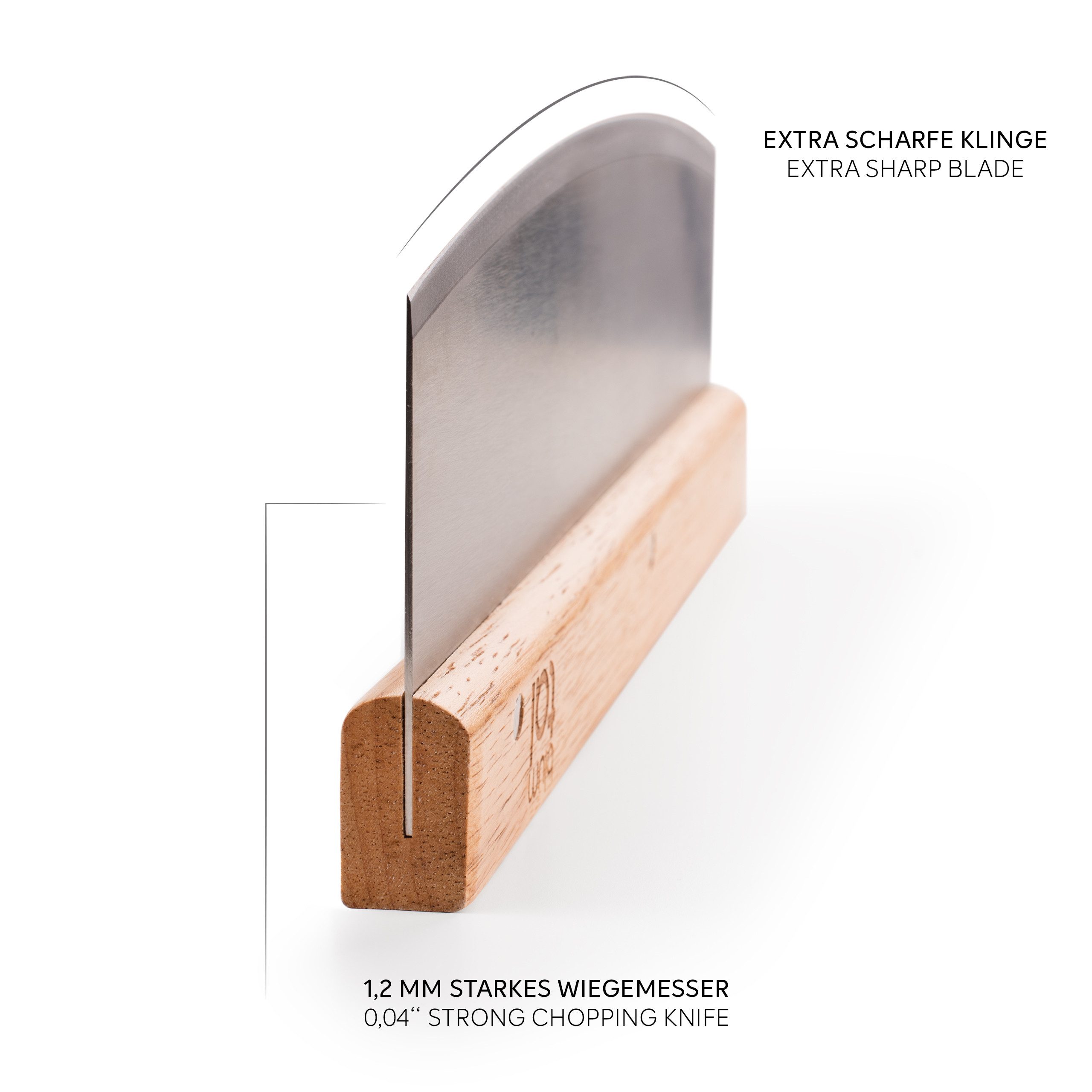 Blumtal Pizzaschneider Premium Wiegemesser, 32cm Edelstahlklinge, 1,2mm Klingenstärke, Ergonomischer Holzgriff