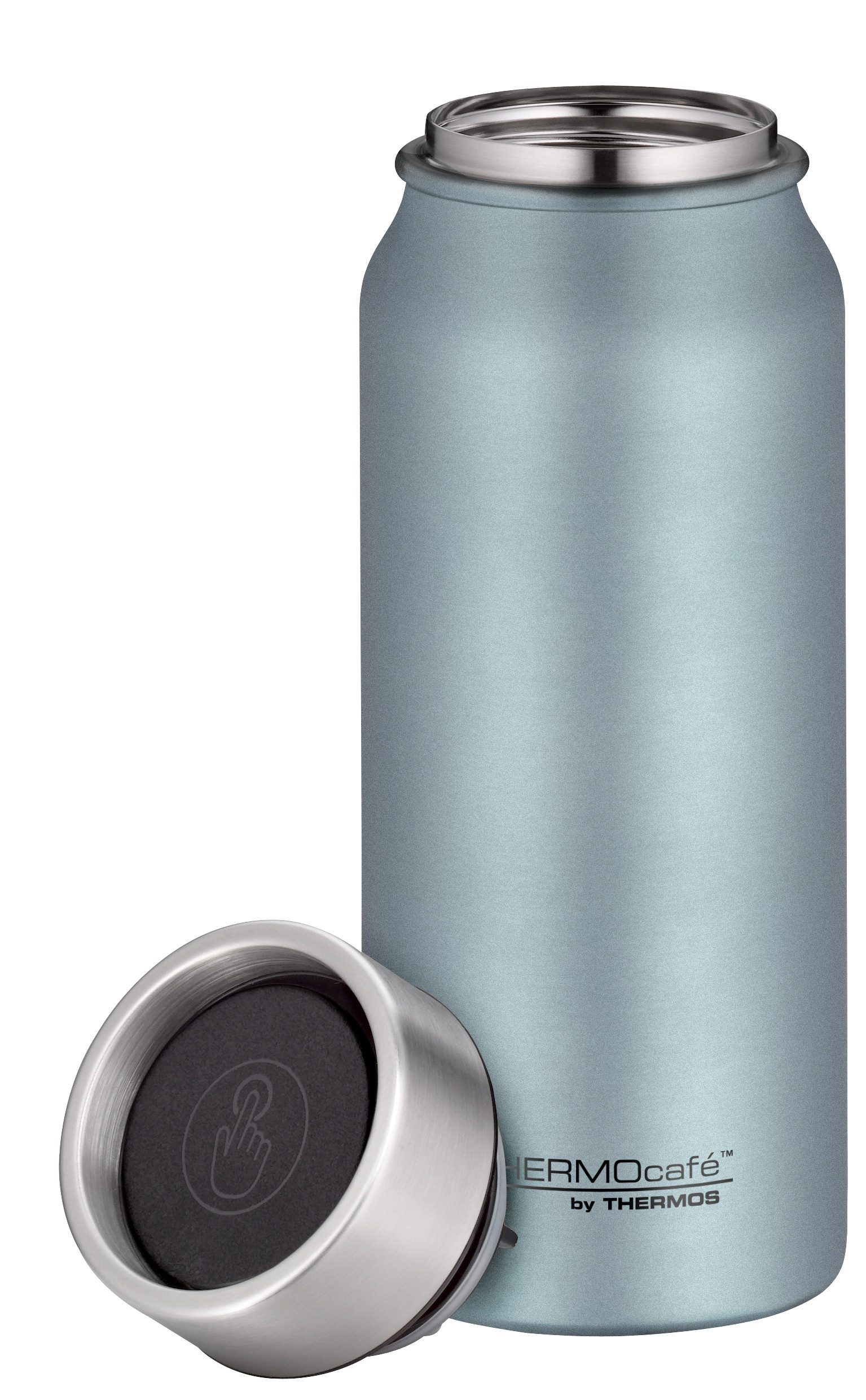 THERMOcafé Thermobecher TC DRINKING MUG, absolut dicht, spülmaschinenfest, 1-tlg., Edelstahl, Kunststoff, Silikon, 0,5l, 9h heiß & 20h kalt, zerlegbares Push Button Lid