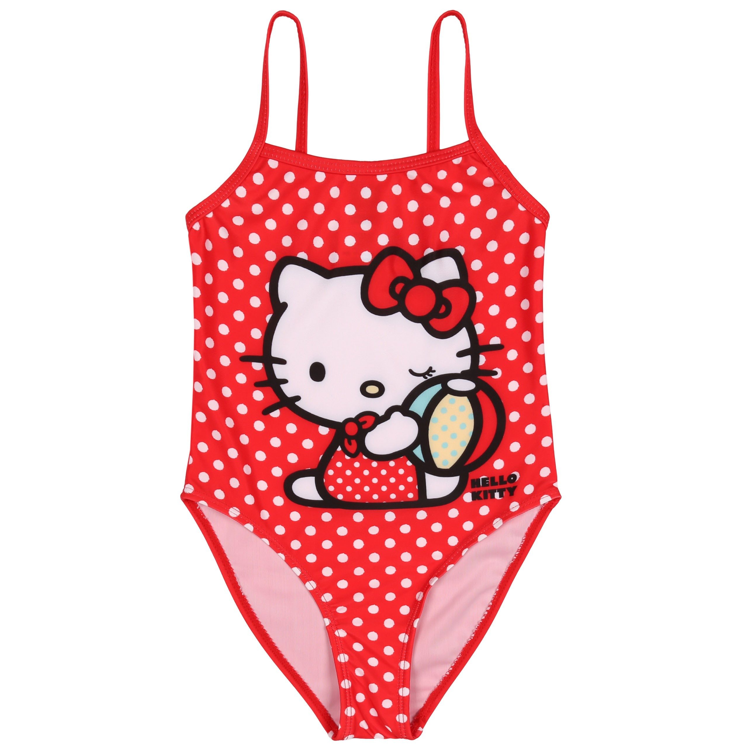 Hello Kitty Badekleid Hello Kitty Mädchen Badeanzug, rot, einteilig mit Punkten