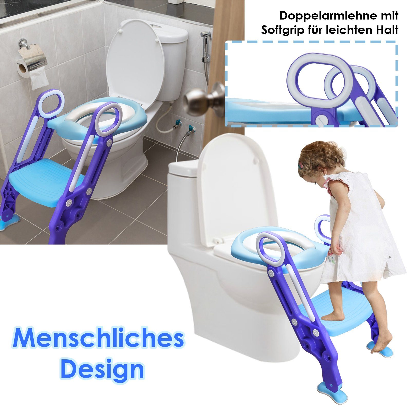 Clanmacy Toilettentrainer Toilettentrainer Toilettenaufsatz WC Toilettensitz Treppe mit Sitz Rutschfest