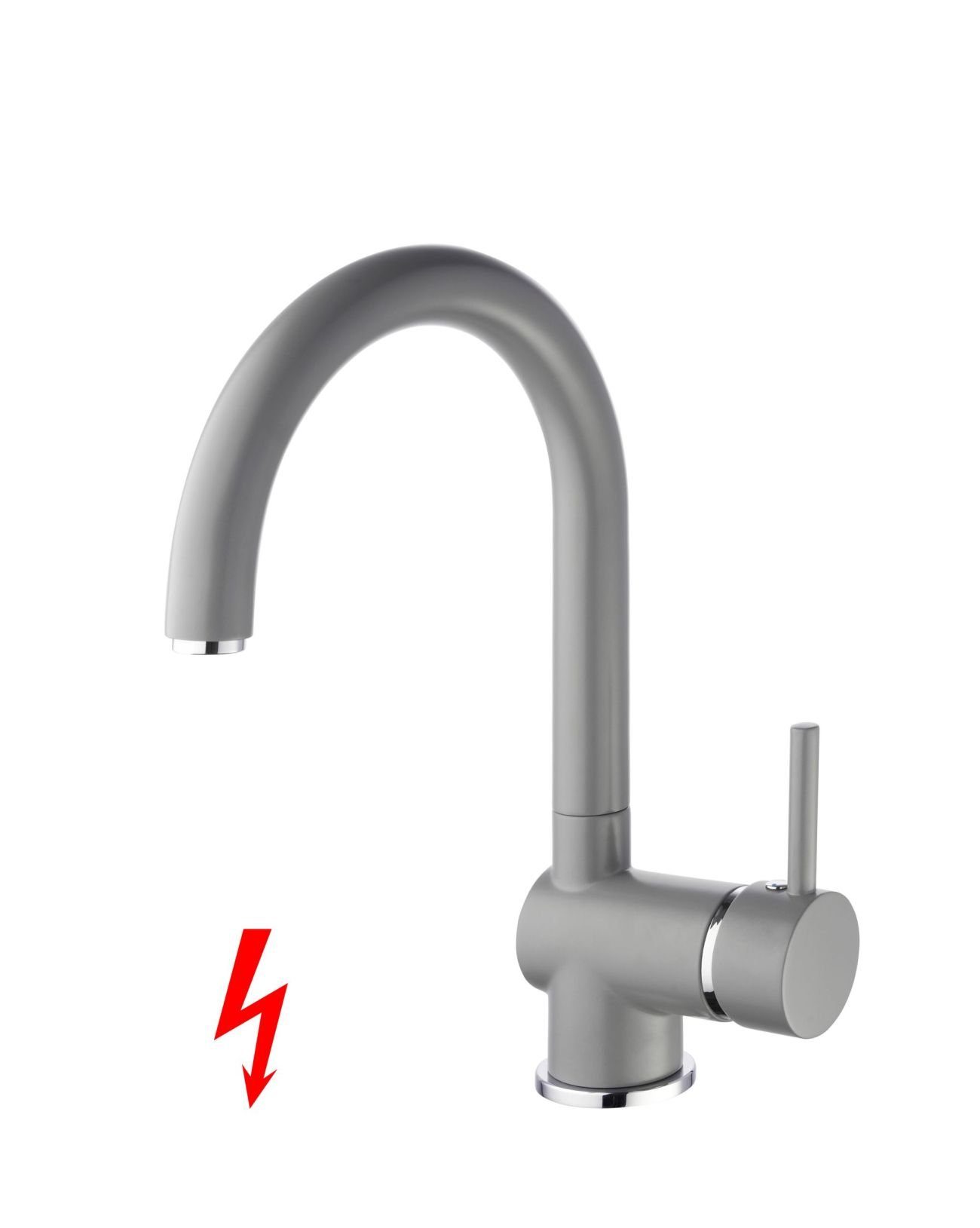 Vereg Spültischarmatur Prag Niederdruck Küchenarmatur Boilerarmatur, Rundbogen Auslauf, hellgrau