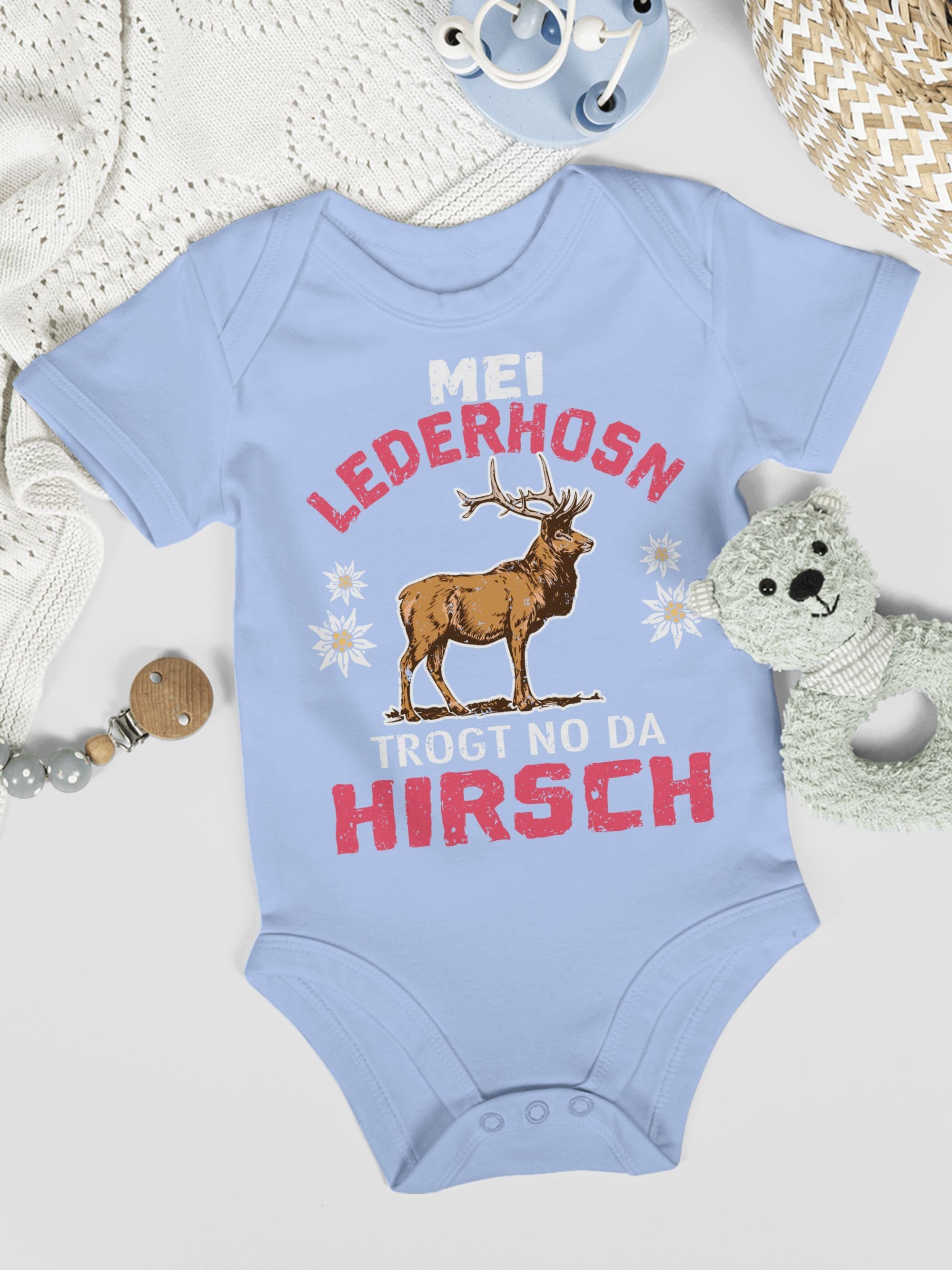 Hirsch Outfit trogt Babyblau da no für Shirtracer Oktoberfest - 3 Mode Mei Shirtbody weiß/rot Lederhosn Baby