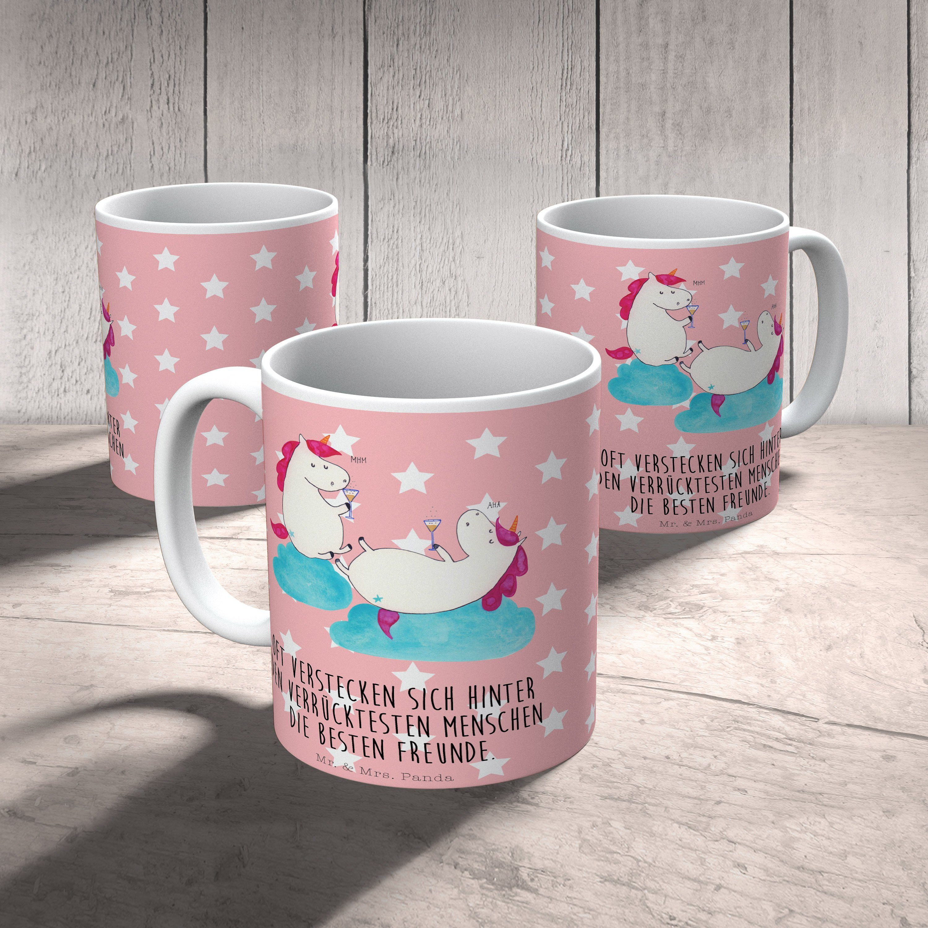Mr. & Mrs. Panda Tasse Rot Sekt Einhörner Geschenk Geschenk, Tasse, Keramik - - Tasse, Pastell Einh