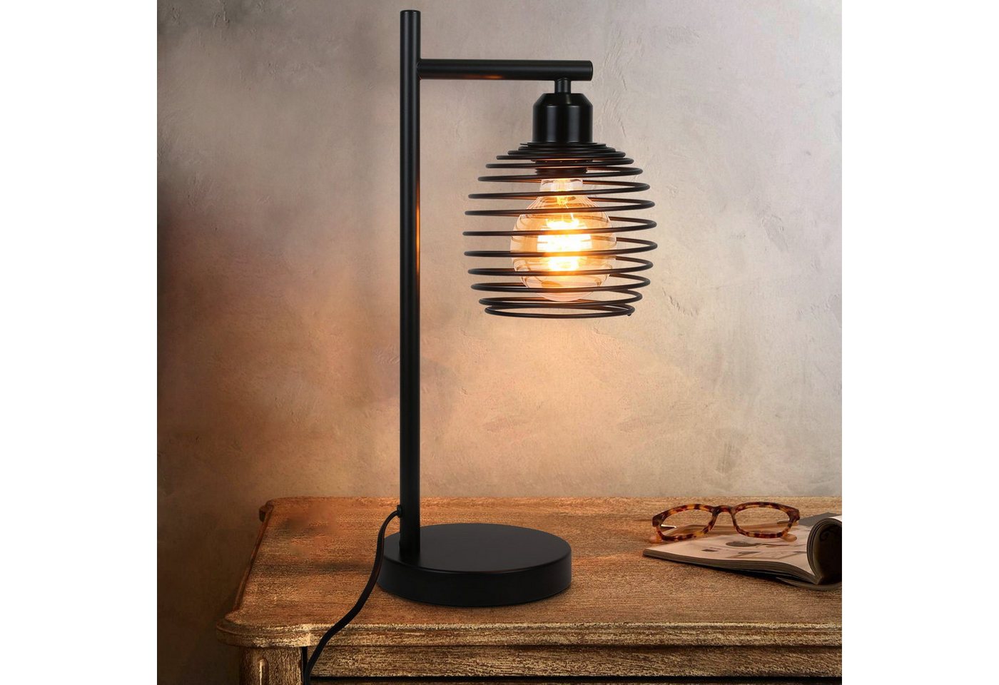 ZMH Tischleuchte Vintage Nachttischlampe E27 aus Metal Retro für Schreibtisch, inkl.Schalter, ohne Leuchtmittel, 1 flammig im Industrial Design aus Metall