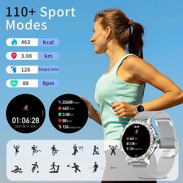 Fitonus Damen mit Telefonfunktion Touchscreen, IP68 Fitness Smartwatch (1,3 Zoll, Android iOS), mit Periodenverfolgung, 110+ Sport, Herzfrequenz, SpO2 Schlafmonitor