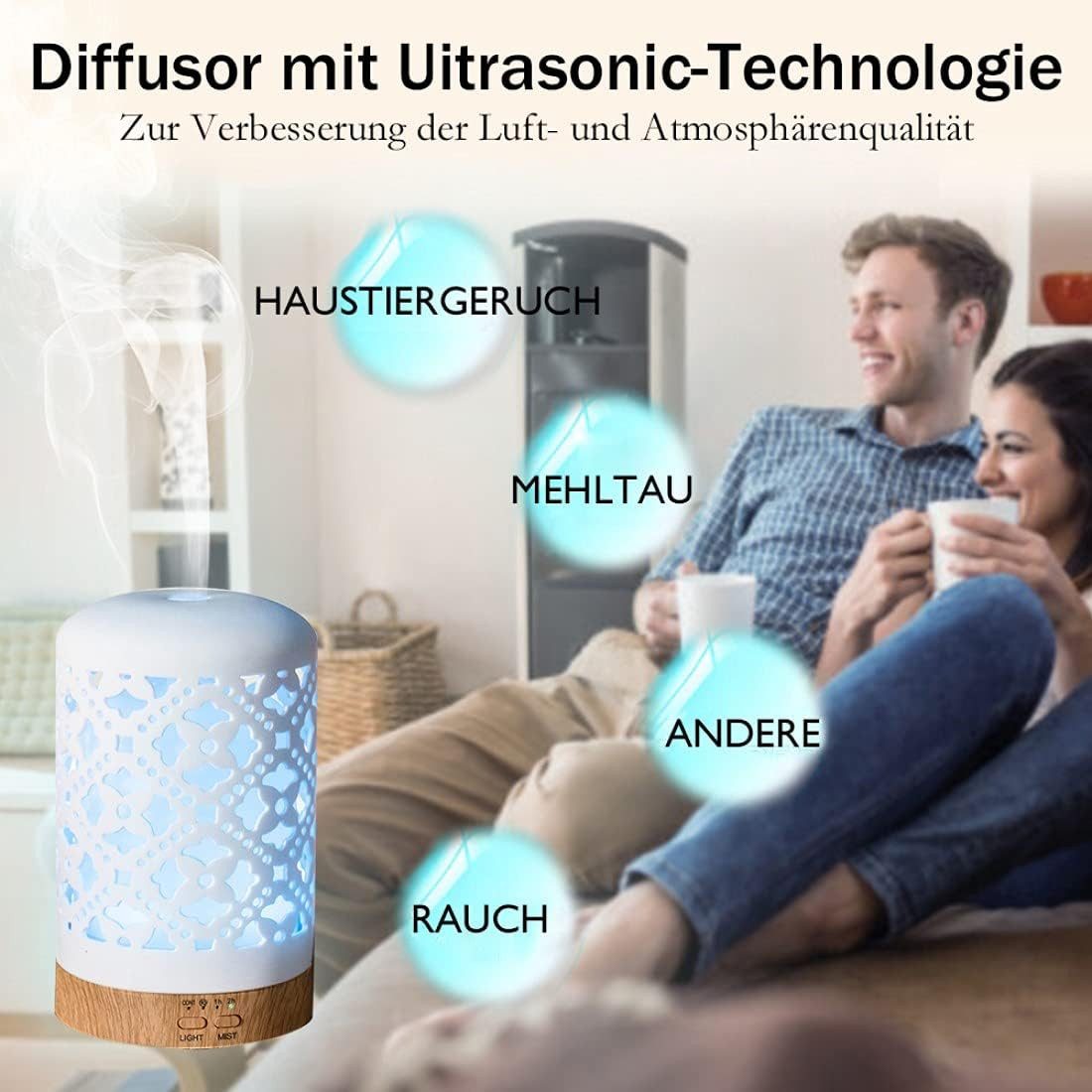Vivitar Diffuser Keramischer Aroma-Diffusor, Diffusor für ätherische Öle, 0,12 l Wassertank, BPA-freier Aromatherapie-Diffusor mit einstellbarem Nebelmodus