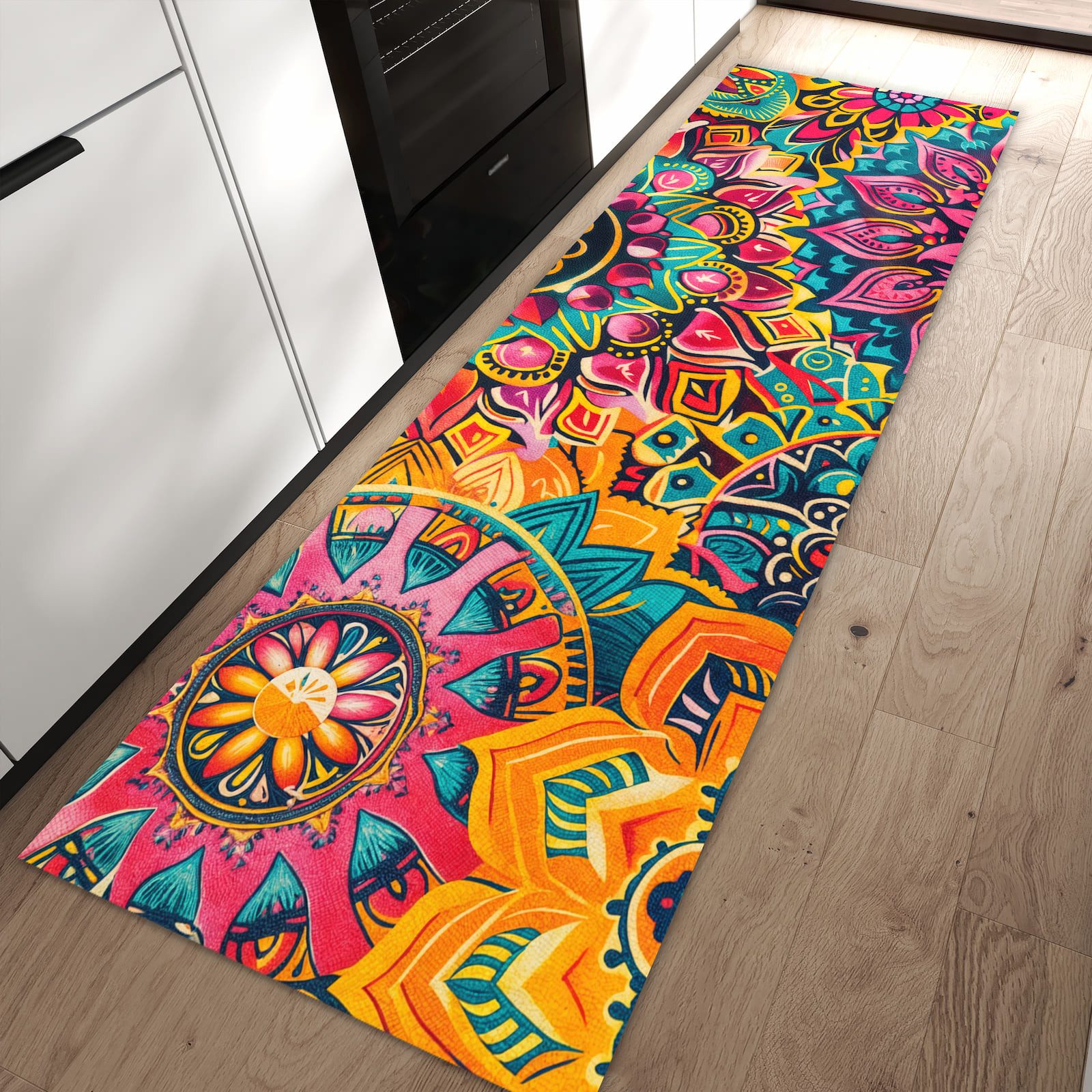 Primedeco Teppich Küchenteppich Mandala Design PVC rutschfest abwaschbar Läufer, Rechteckig, Höhe: 3 mm, Pflegeleicht & Wasserabweisend