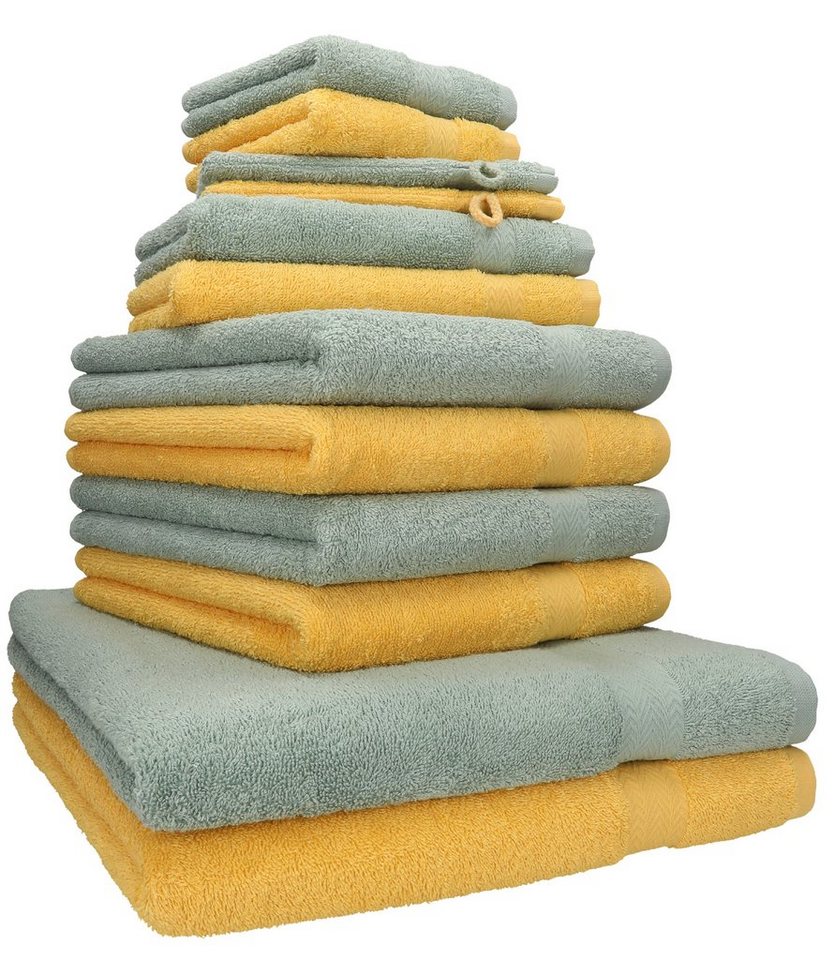 Betz Handtuch Set 12-TLG. Handtuch Set Premium 100% Baumwolle 2 Duschtücher  4 Handtücher 2 Gästetücher 2 Seiftücher 2 Waschhandschuhe Farbe  honiggelb/heugrün, 100% Baumwolle, (12-tlg)