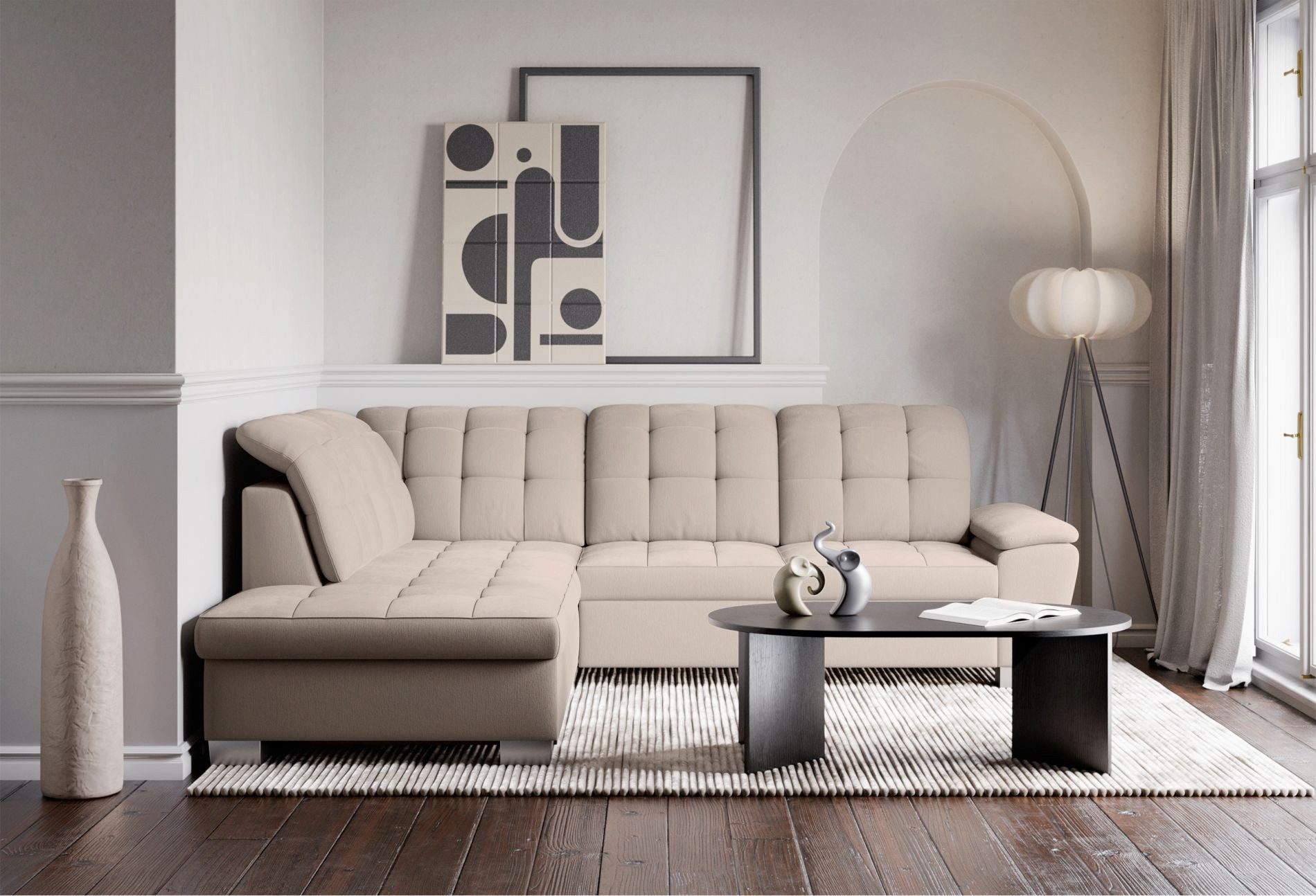 Selsey Ecksofa JAMAAL, Ecksofa mit Schlaffunktion, Bettkasten & Verita-Stoff, L-Form