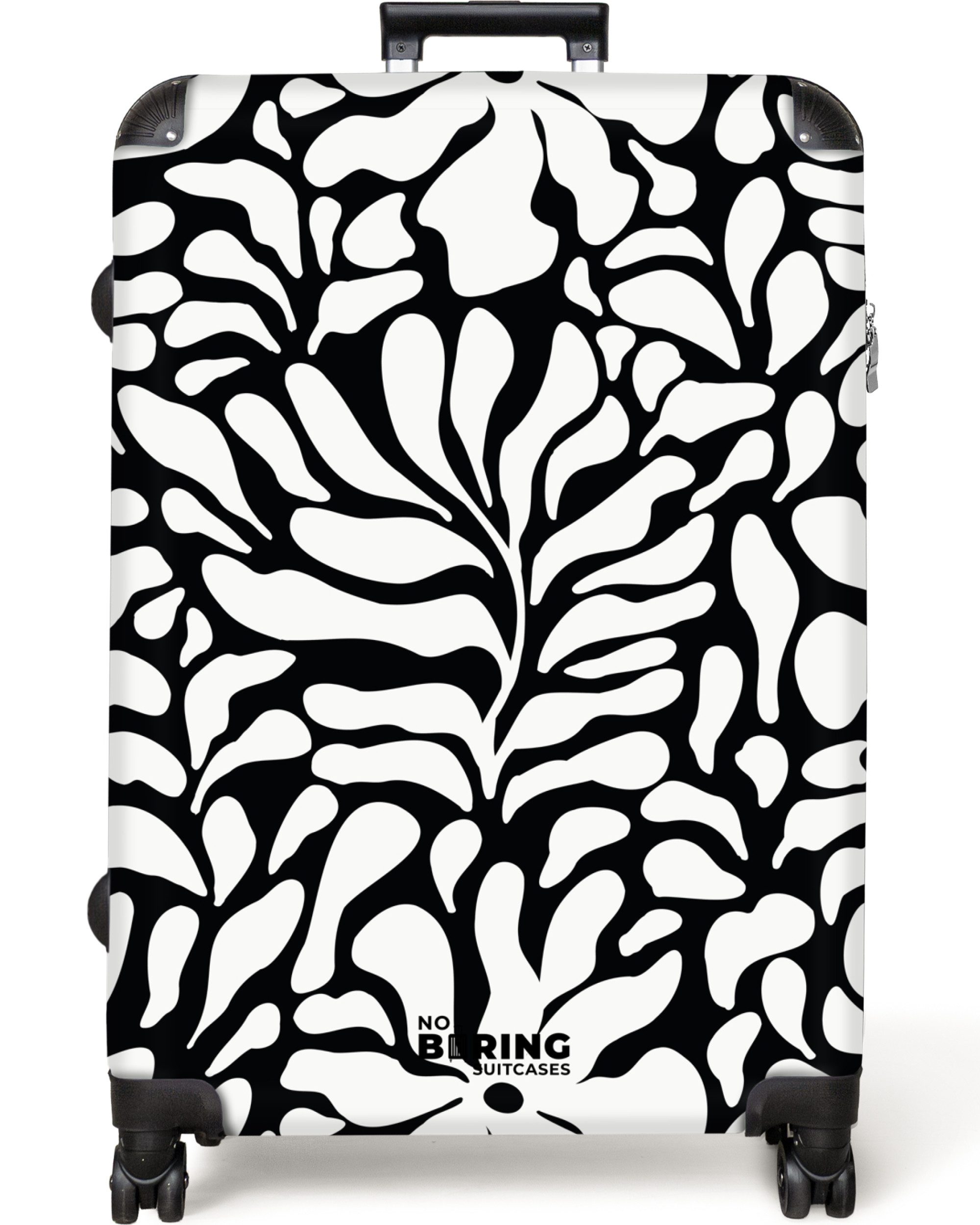 NoBoringSuitcases.com© Hartschalen-Trolley Schwarz mit weißen Blumen günstig online kaufen