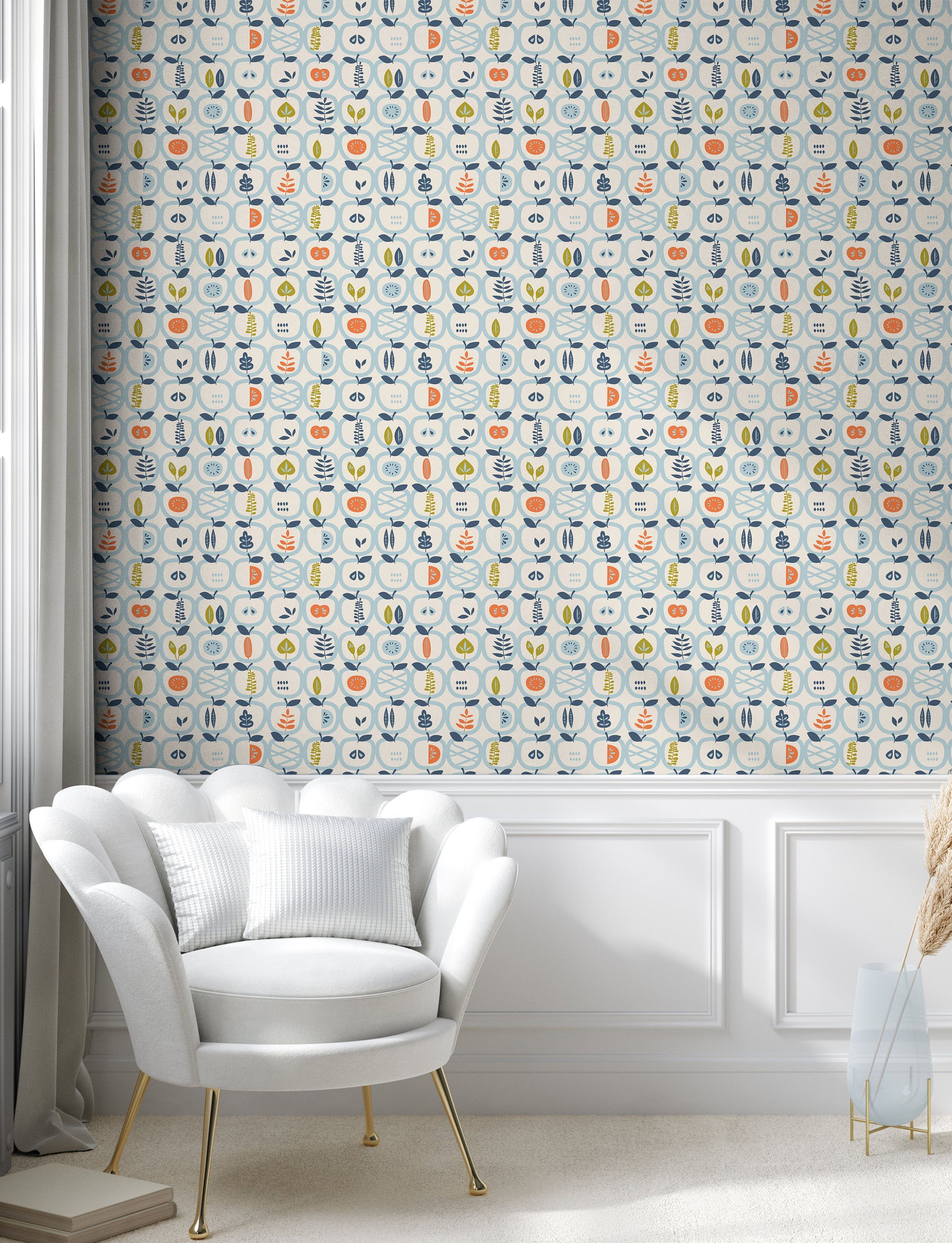 Abakuhaus Wohnzimmer Äpfel Blätter-Muster selbstklebendes Vinyltapete Küchenakzent, skandinavisch