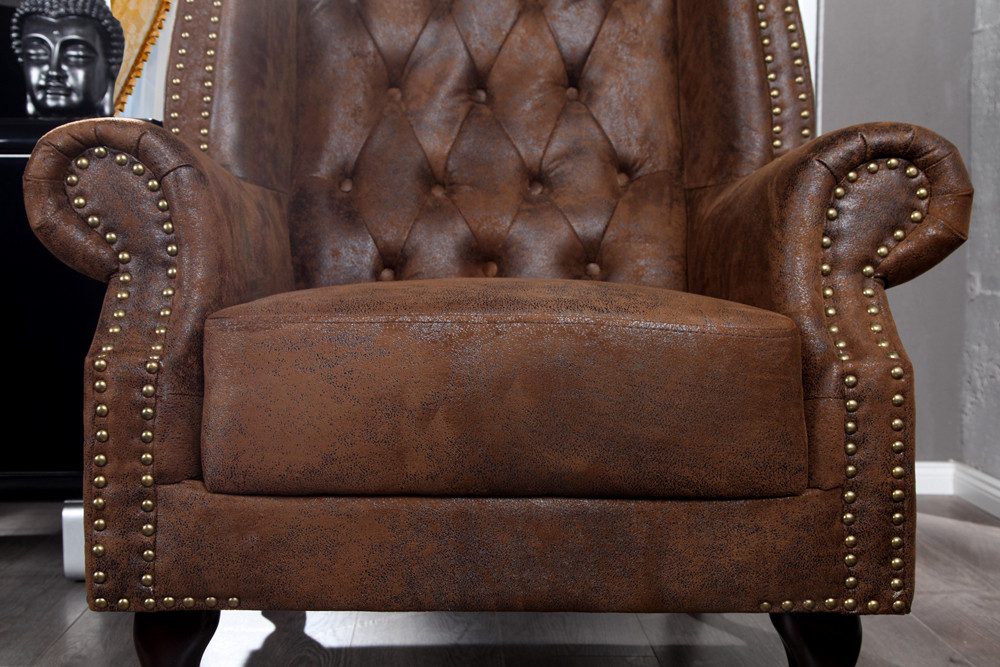 riess-ambiente Sessel CHESTERFIELD 85cm antik braun, Wohnzimmer · Microfaser · Nosagfederung