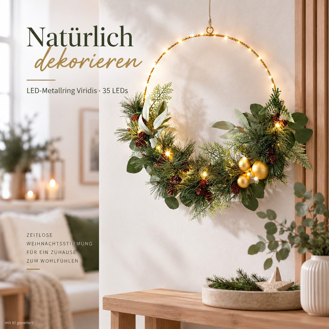 Weltbild LED Dekolicht LED-Metallring Viridis 35 LEDs LED Ring Dekoring Lichtring Dekoration, Lichtdeko Leuchtring Metallring Weihnachtsdeko Adventsdeko – Bild 5 von 5