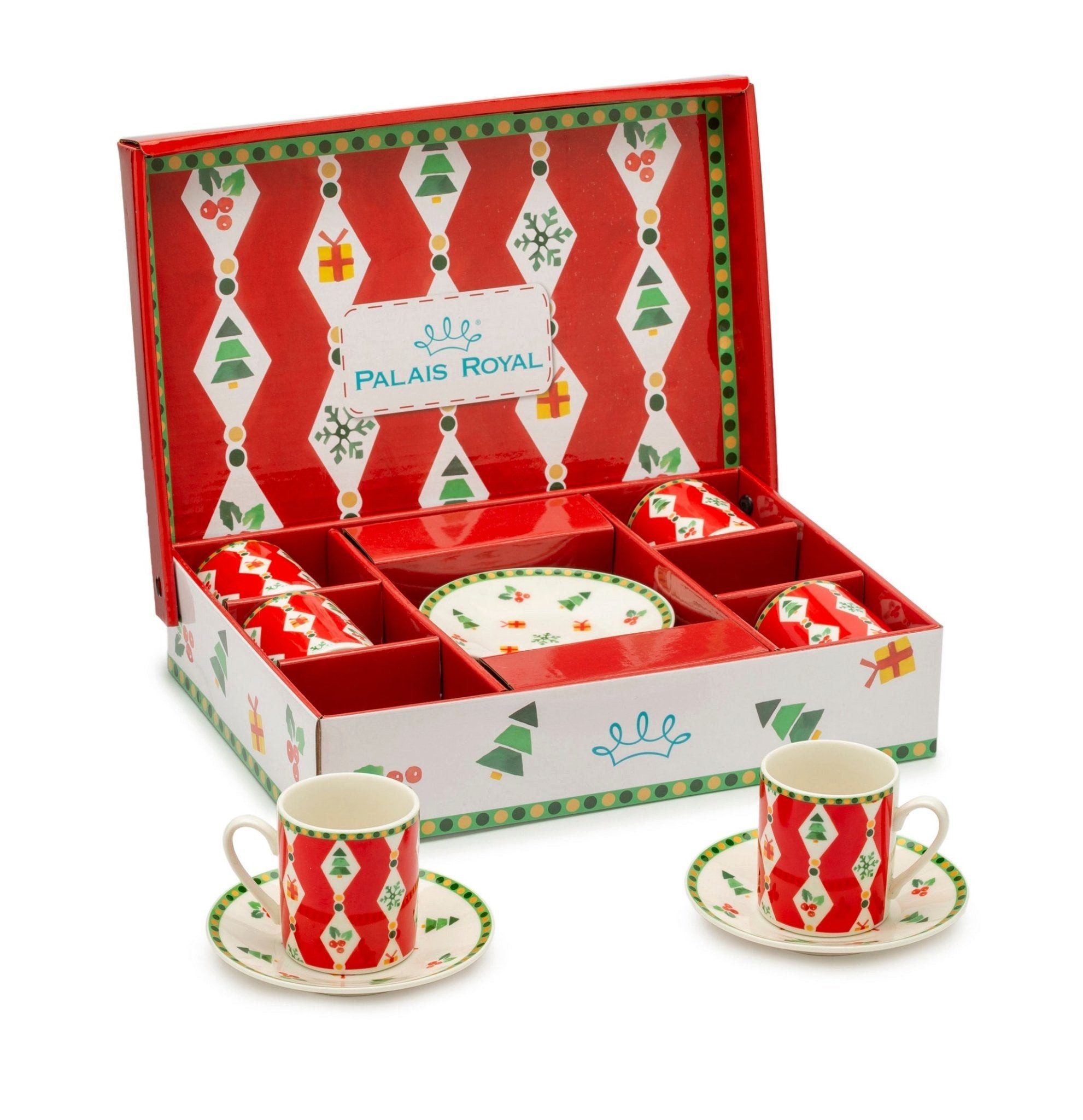 Palais Royal Tasse Palais Royal Espresso Set, 6 Tassen, 6 Unterteller, Dekor Rot gemischt