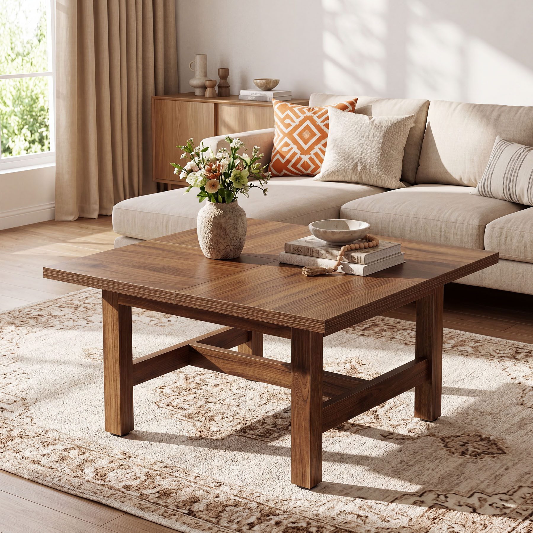 Tribesigns Couchtisch 79 cm Beistelltisch aus Holz, quadratischer Sofatisch im Landhausstil – Bild 4 von 5