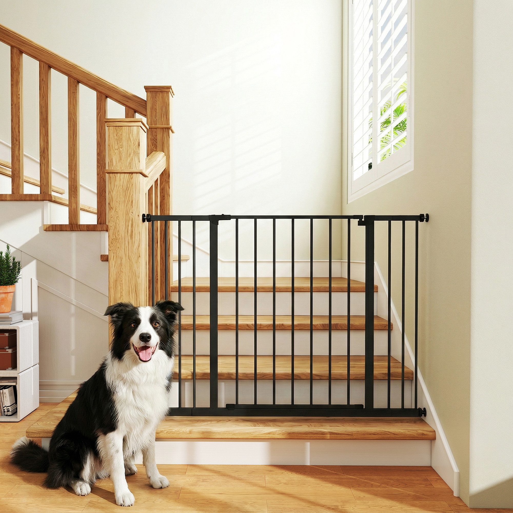 PawHut Hundegitter Türschutzgitter mit 10/15 cm Verlängerung Türgitter ohne Bohren (Treppenschutzgitter, 1 St., Tür-Absperrgitter), für Garten, Balkon, Schwarz