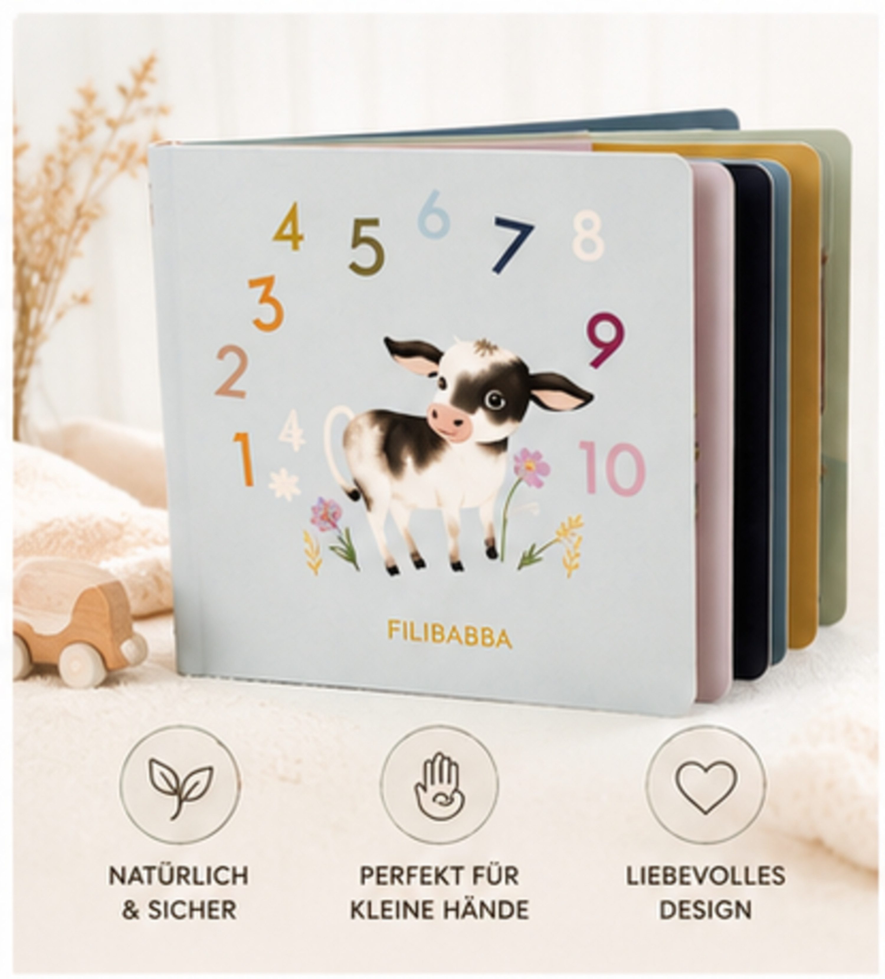 FILIBABBA Lernspielzeug Filibabba Bilderbuch – Bauernhof & Zahlen lernen bis 10, ab 12 Monaten (Lernbuch, Kinderbuch), Papier