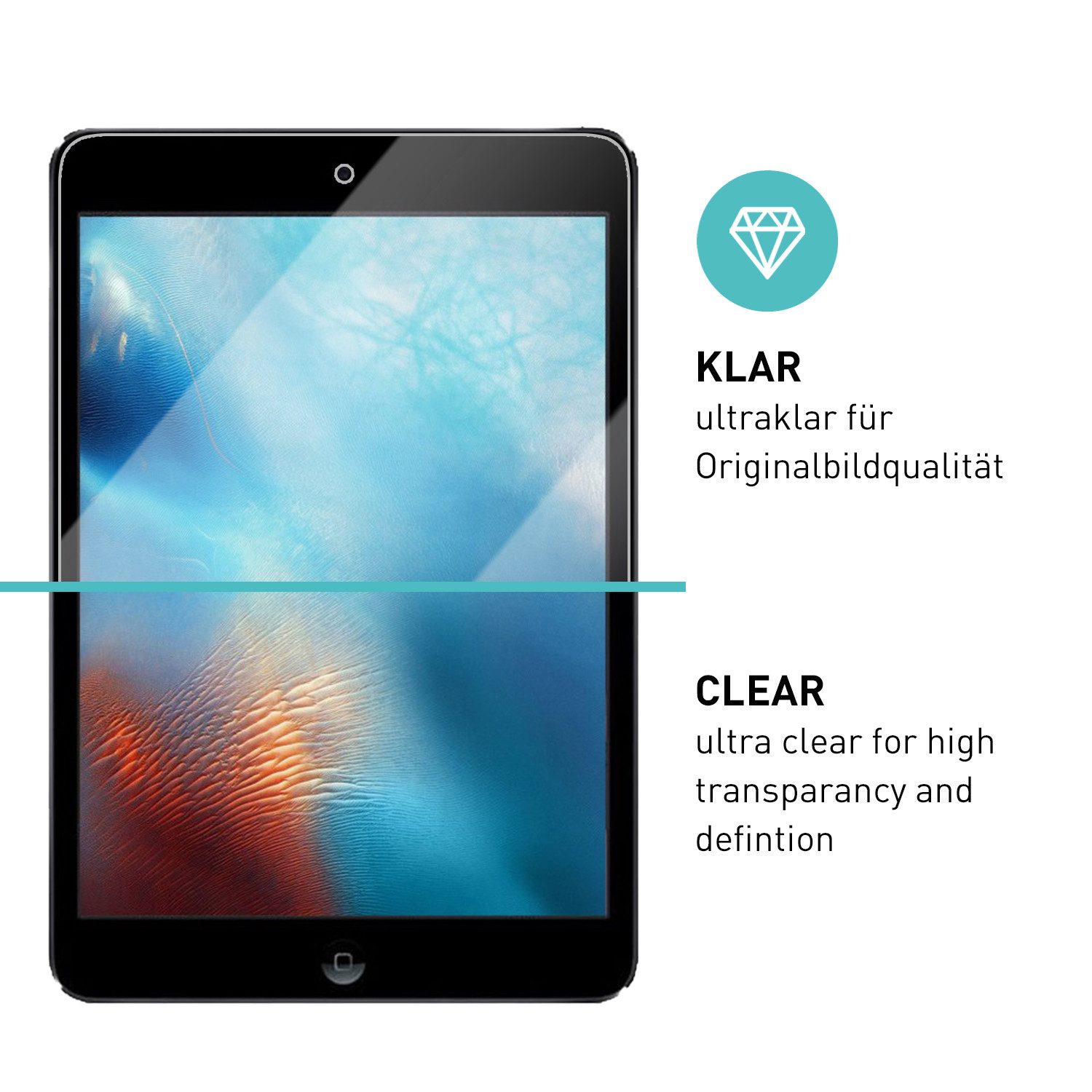 smartect Displayschutzglas Schutzglas Panzerfolie Klar für iPad mini 3 / mini 2 / mini, Set, 2 Stück, Schutzfolie Glasschutz Bildschirm
