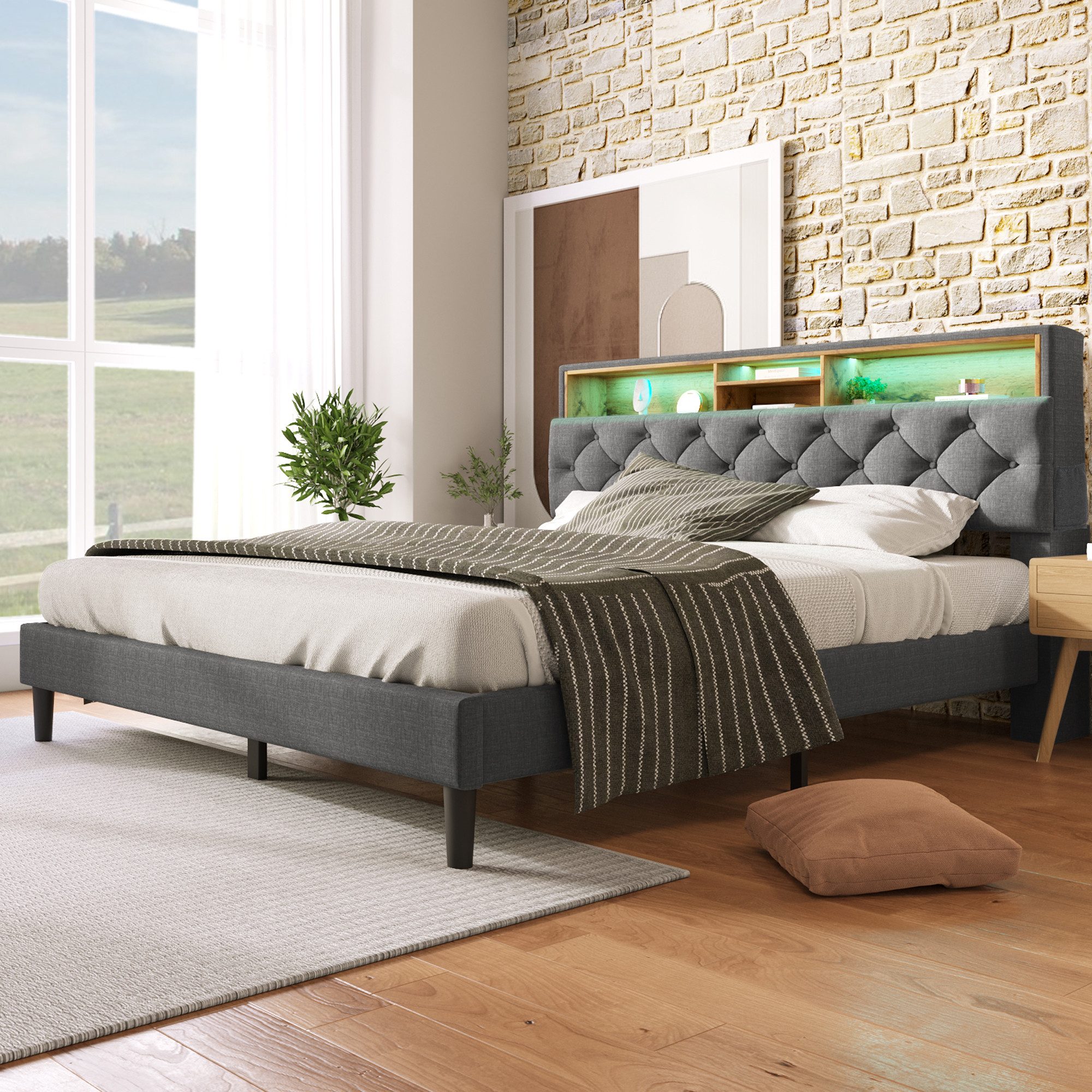 BlingBin Polsterbett Bett (mit LED-Beleuchtung, Lattenrost günstig online kaufen