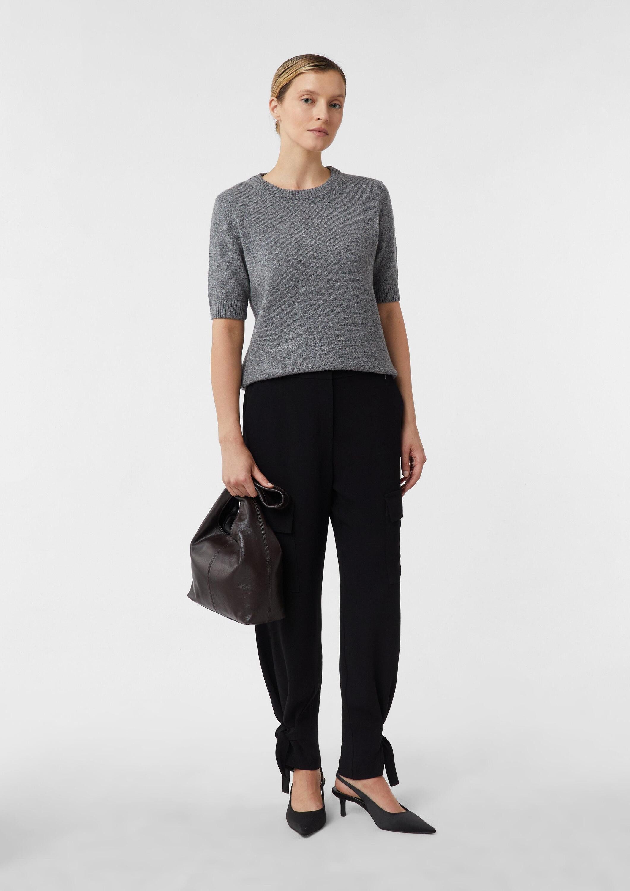 comma Kurzarmpullover Strickpullover Kurzarm-Strickpullover mit dezentem Glitzereffekt