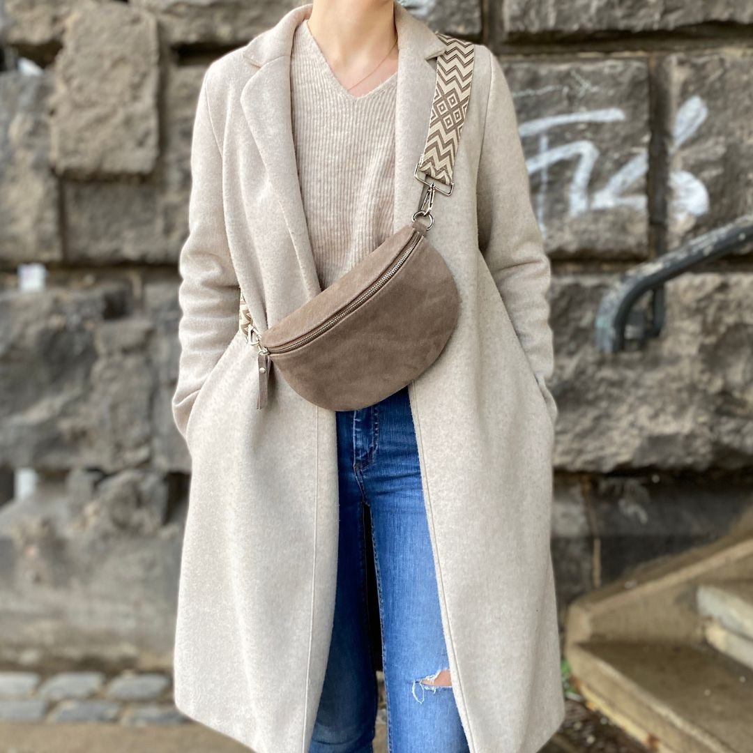 MAONI Bauchtasche Wildleder Dunkeltaupe mit 2x günstig online kaufen