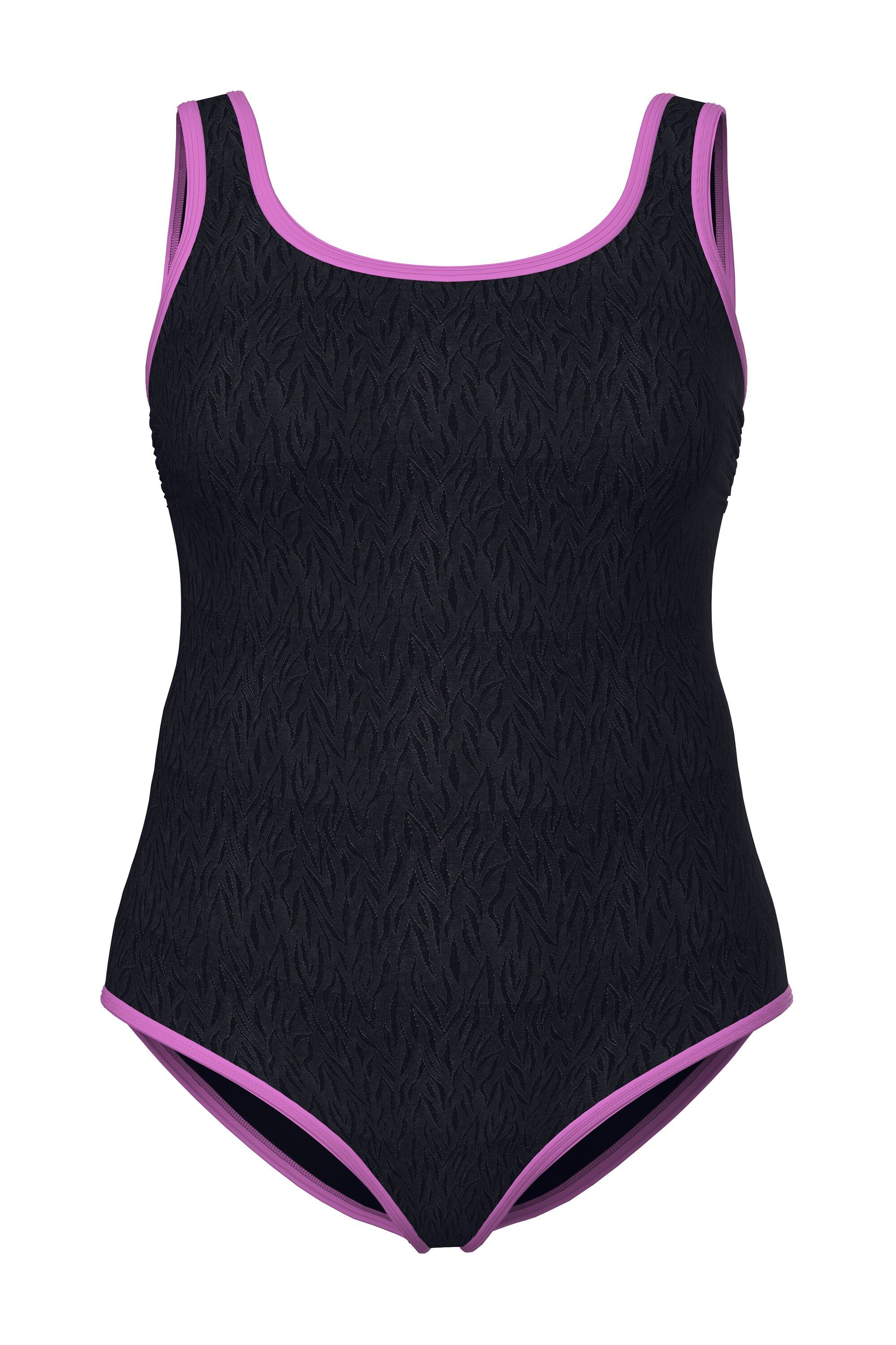 Ulla Popken Badeanzug Badeanzug farbige Paspeln ohne Softcups Rundhal günstig online kaufen