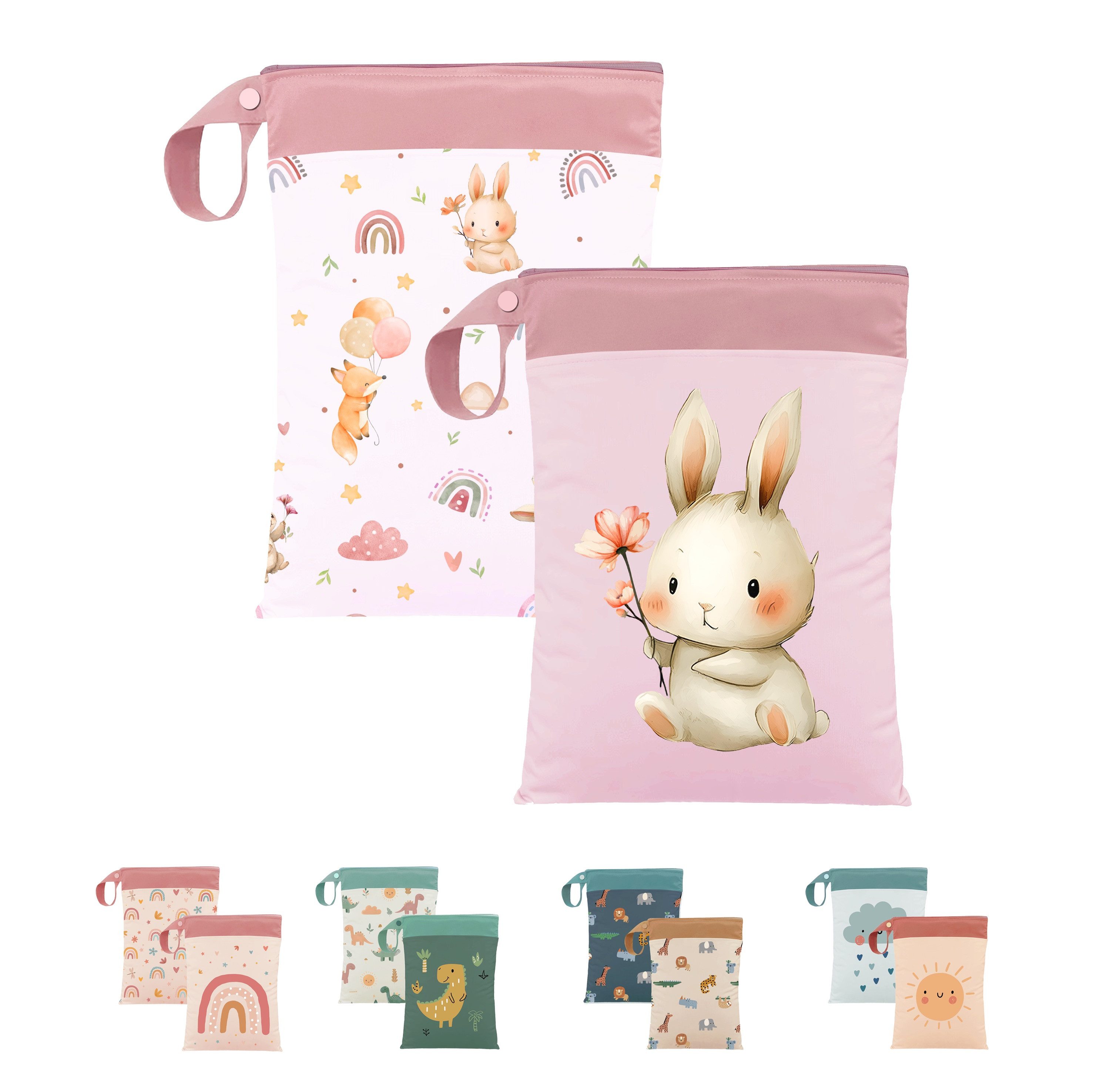 Artee Wickeltasche 2er Set Nasstasche für Wechselwäsche Kita, Kindergarten, Strand, Sport