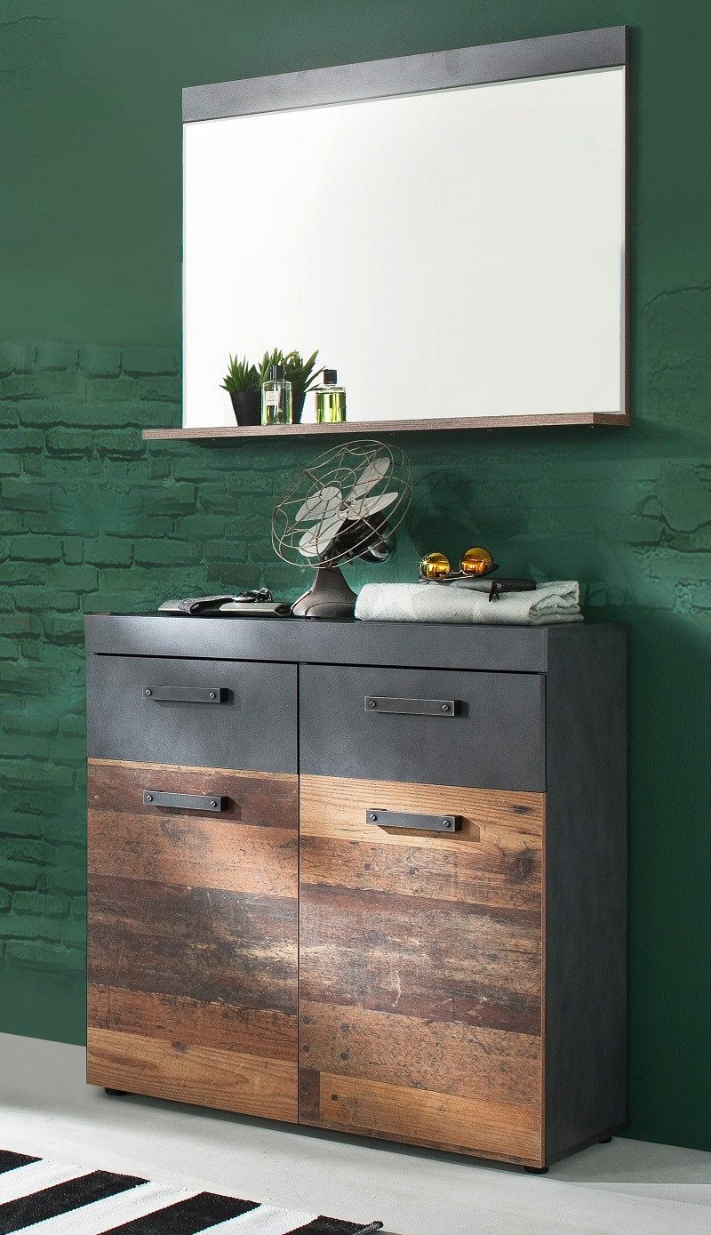 trendteam Garderoben-Set Garderoben-Set Indy, Old Used Wood / Matera grau, 2-teilig, Shabby, (2-St)