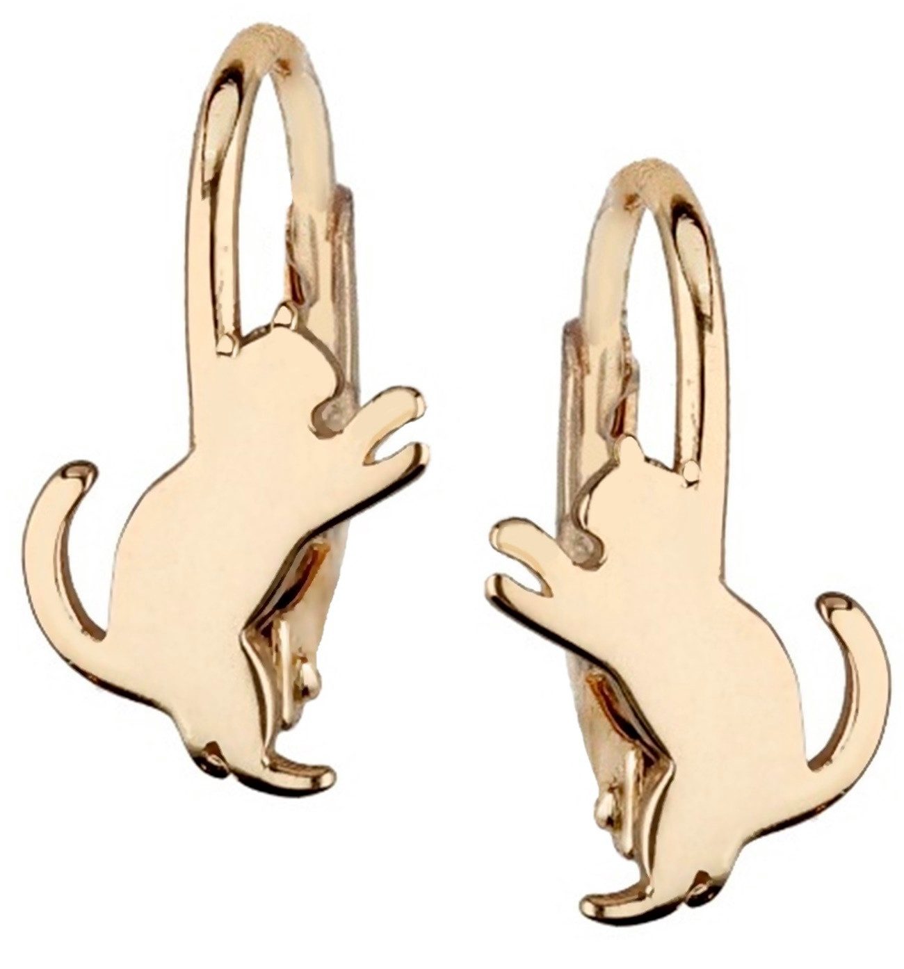 Goldene Hufeisen Paar Ohrhänger verspielte Katzen-Ohrringe Gold Kater für alle Altersgruppen, 925 Silber (Sterlingsilber), vergoldet, Hypoallergen