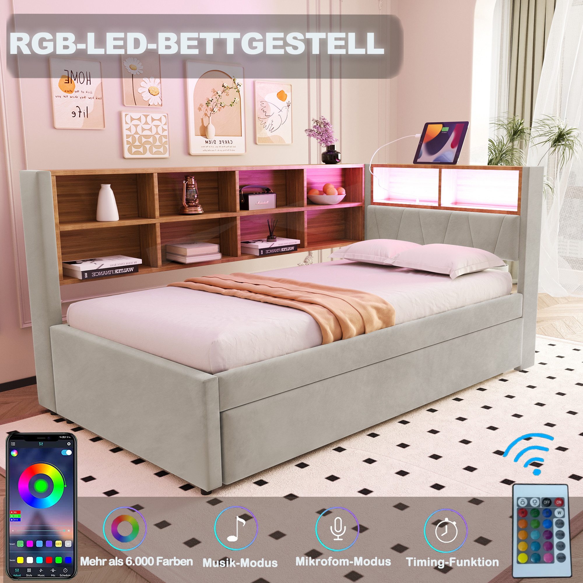 REDOM Kinderbett Doppelbett Stauraumbett Gästebett (Daybett Tagesbett Schla günstig online kaufen