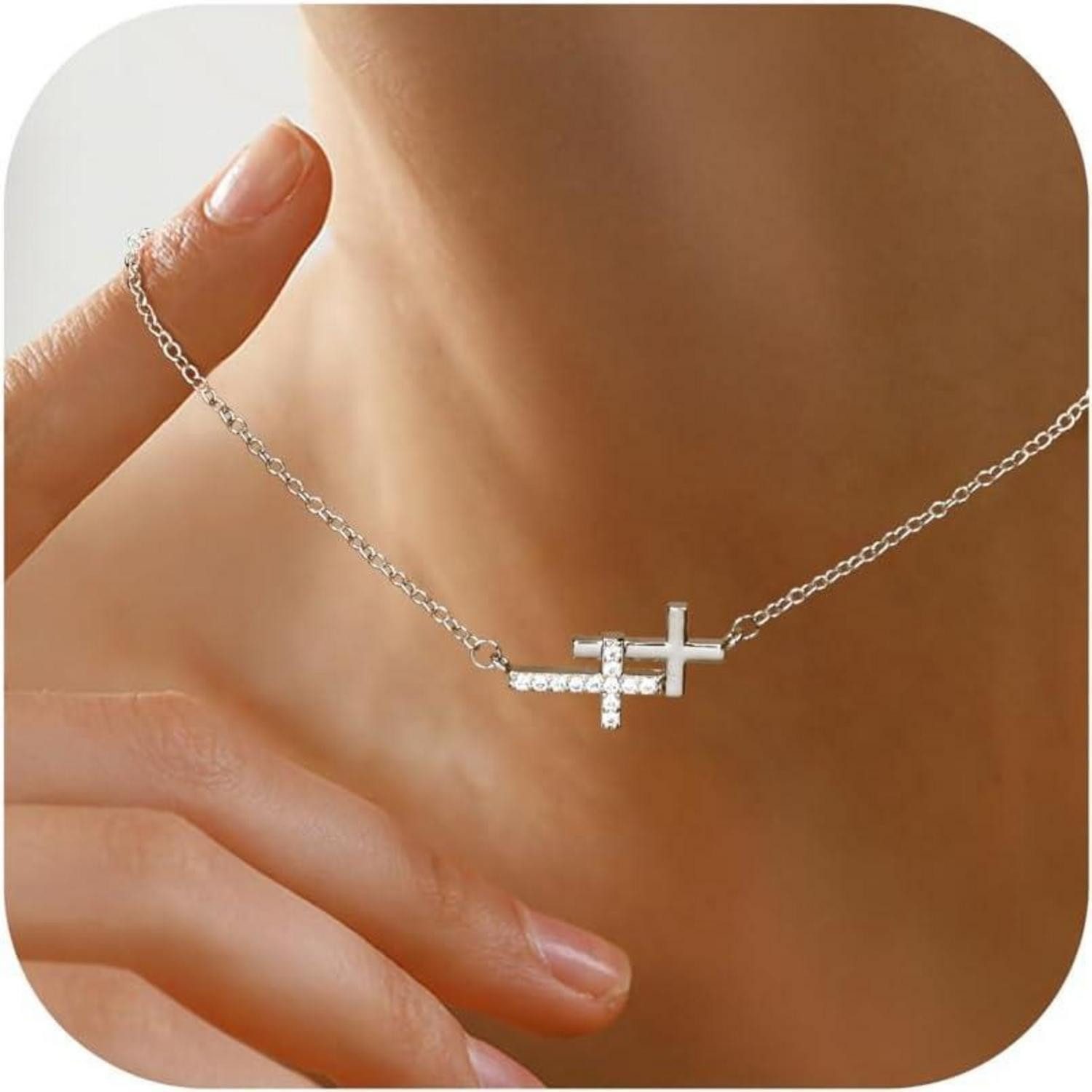 LuxusKollektion Kette und Anhänger Set Damen Kreuz Kette 14K Gold Vergoldet günstig online kaufen