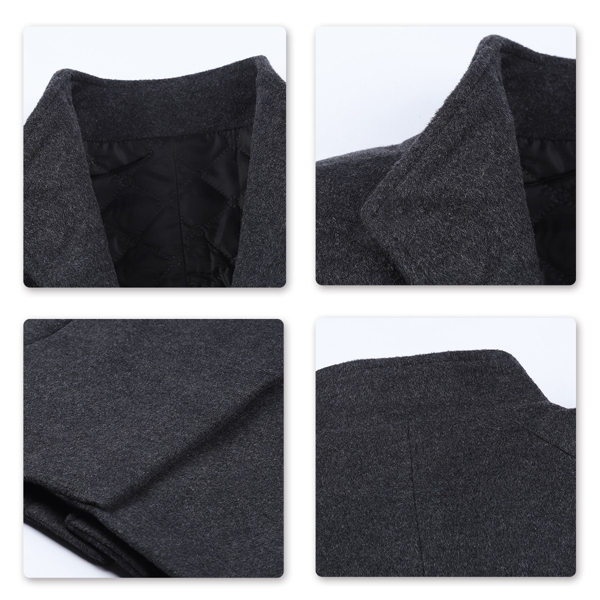Allthemen Wollmantel mittellanger Wintermantel mit Stehkragen Herrenmantel für Winter