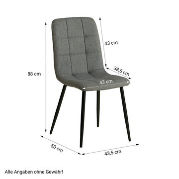 Homestyle4u Essgruppe Esstisch 80x80 Weiß 2 Stühle Leinen Grau, (Komplett-Set, 3-tlg)