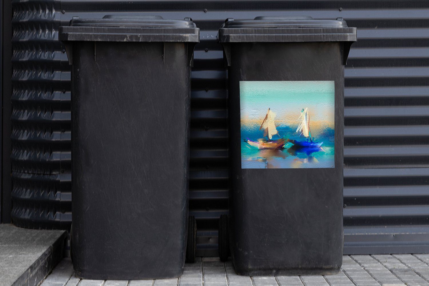Boot Gemälde Mülleimer-aufkleber, Sticker, Abfalbehälter St), Abstrakt MuchoWow - Container, - Mülltonne, Wandsticker Ölfarbe (1 -