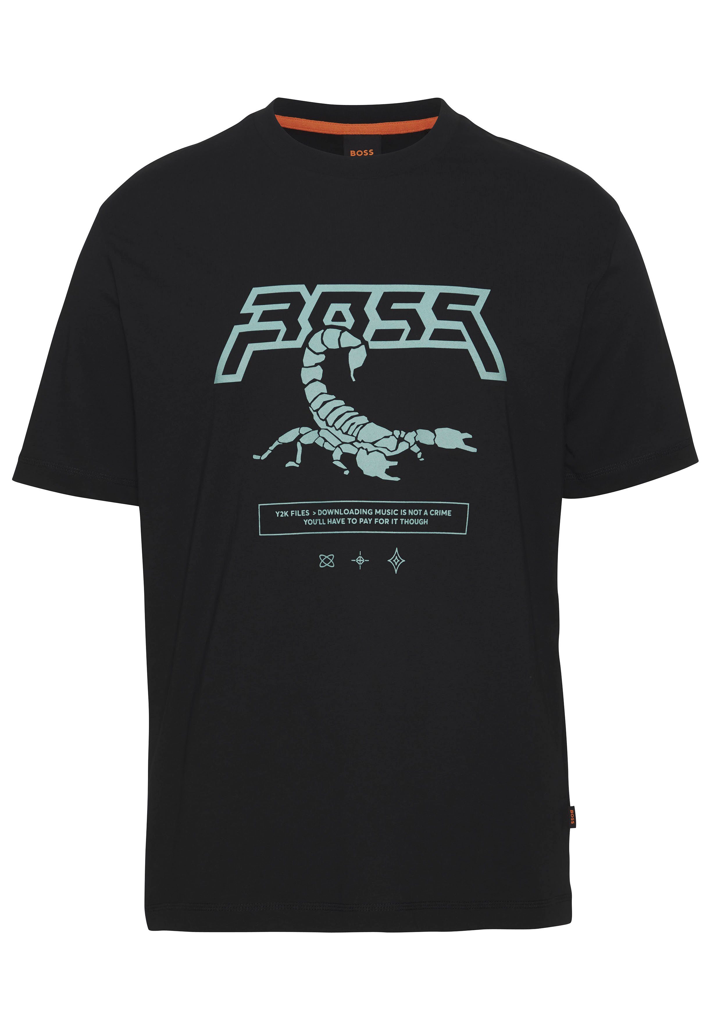 BOSS ORANGE Kurzarmshirt TeScorpion mit modischem Frontdruck 001_Black | T-Shirts