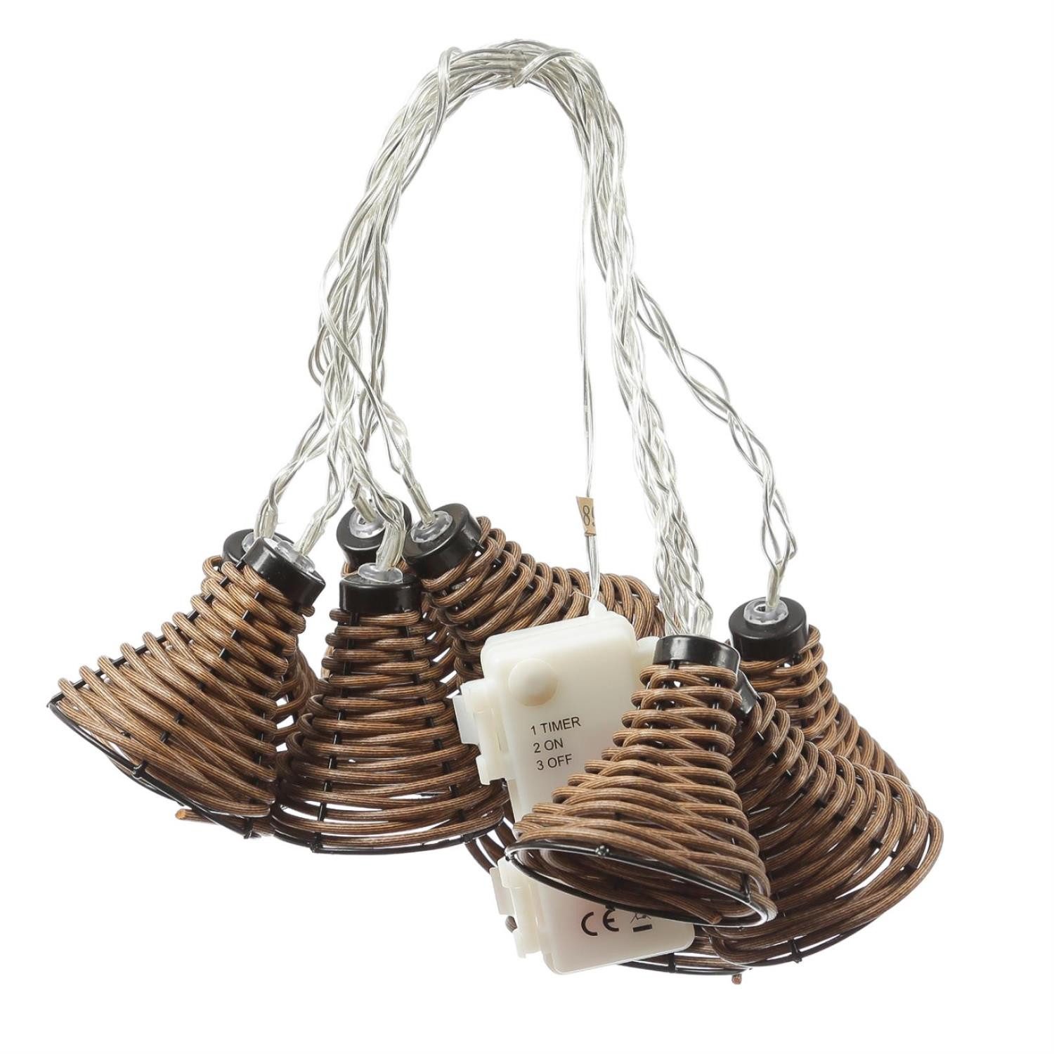 MARELIDA LED-Lichterkette 10 Lampenschirme Rattan Optik Boho Deko Girlande günstig online kaufen