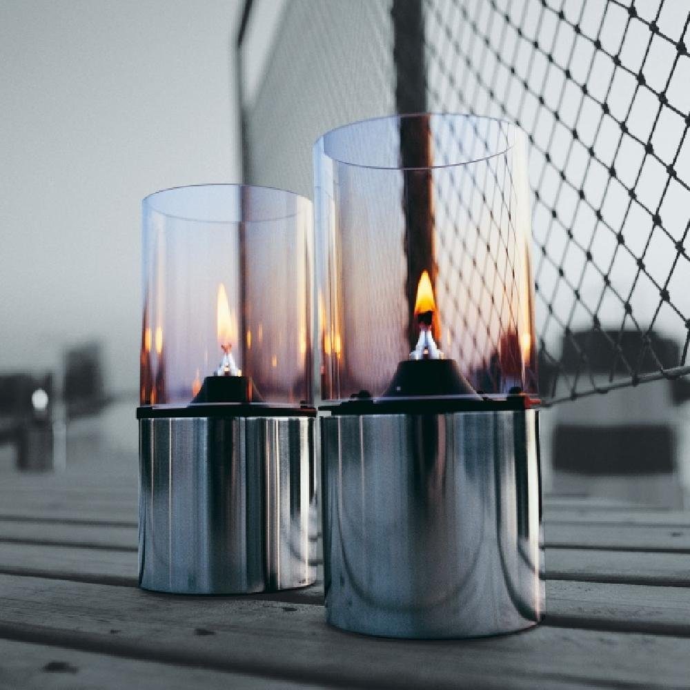 Stelton Windlicht EM Öllampe, aus Edelstahl, mit Glasschirm, für Terrasse  und Garten, Material: Edelstahl und hitzebeständiges Glas