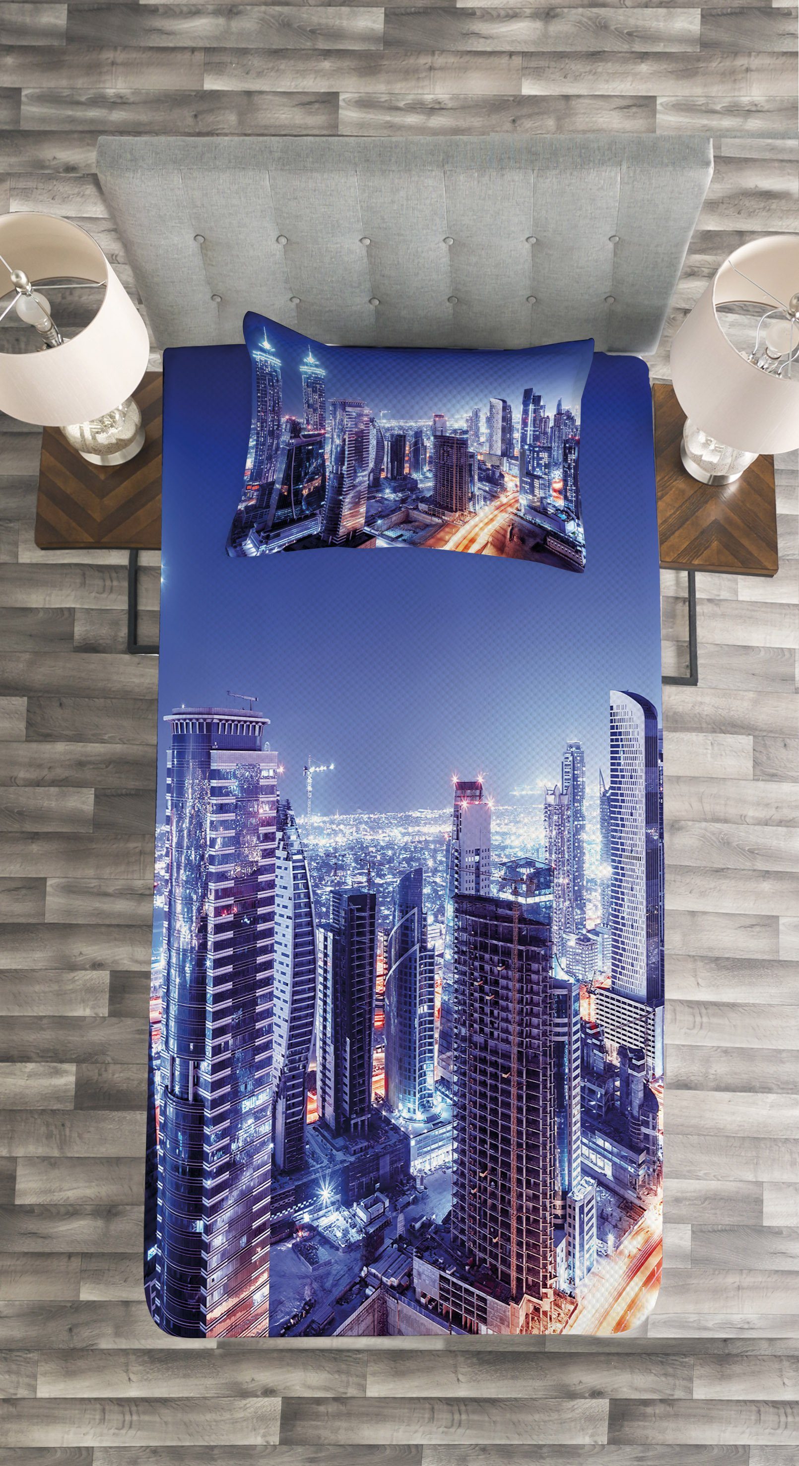 Stadt Kissenbezügen mit Tagesdecke Dubai Abakuhaus, VAE Moderne Waschbar, Set Downtown