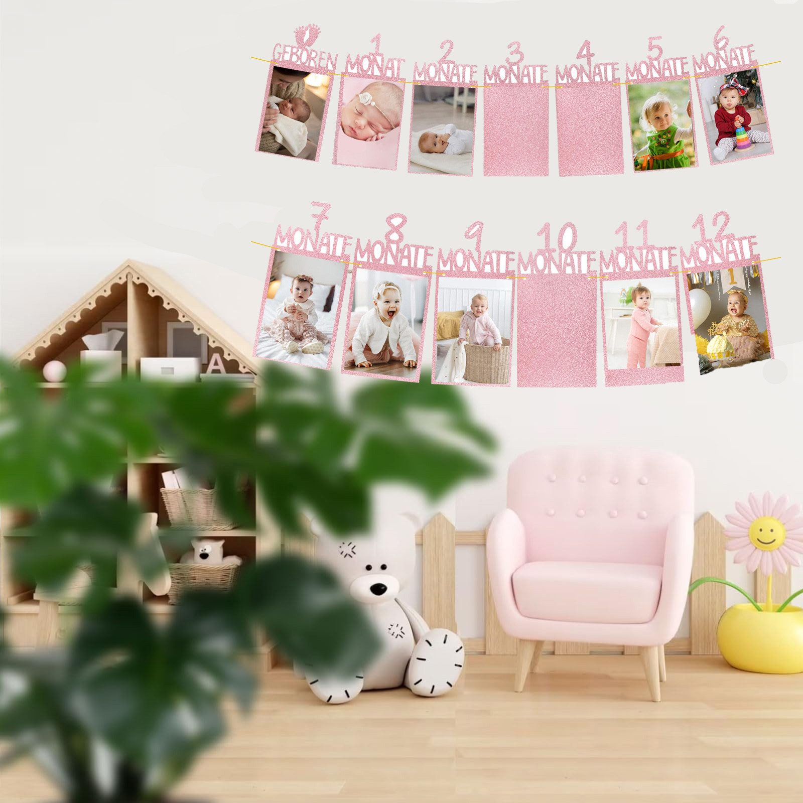 Kaket Hängedekoration Erster Geburtstag Foto Girlande, Geburtstagsdekoratio günstig online kaufen