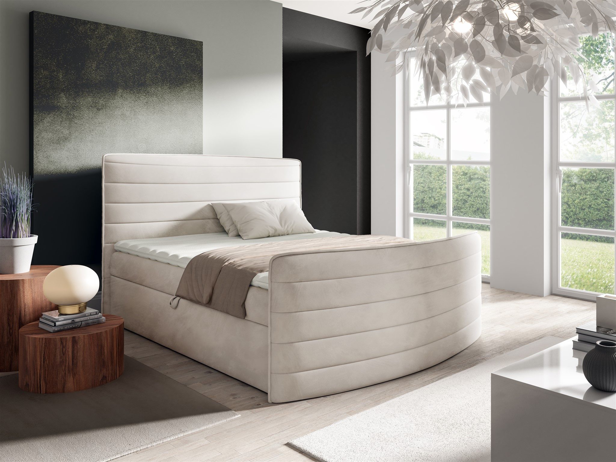 Fun Möbel Boxbett Schlafzimmerbett AMBRA in Stoff Elisa Velvet (inkl. Topper), inkl. Bettkästen
