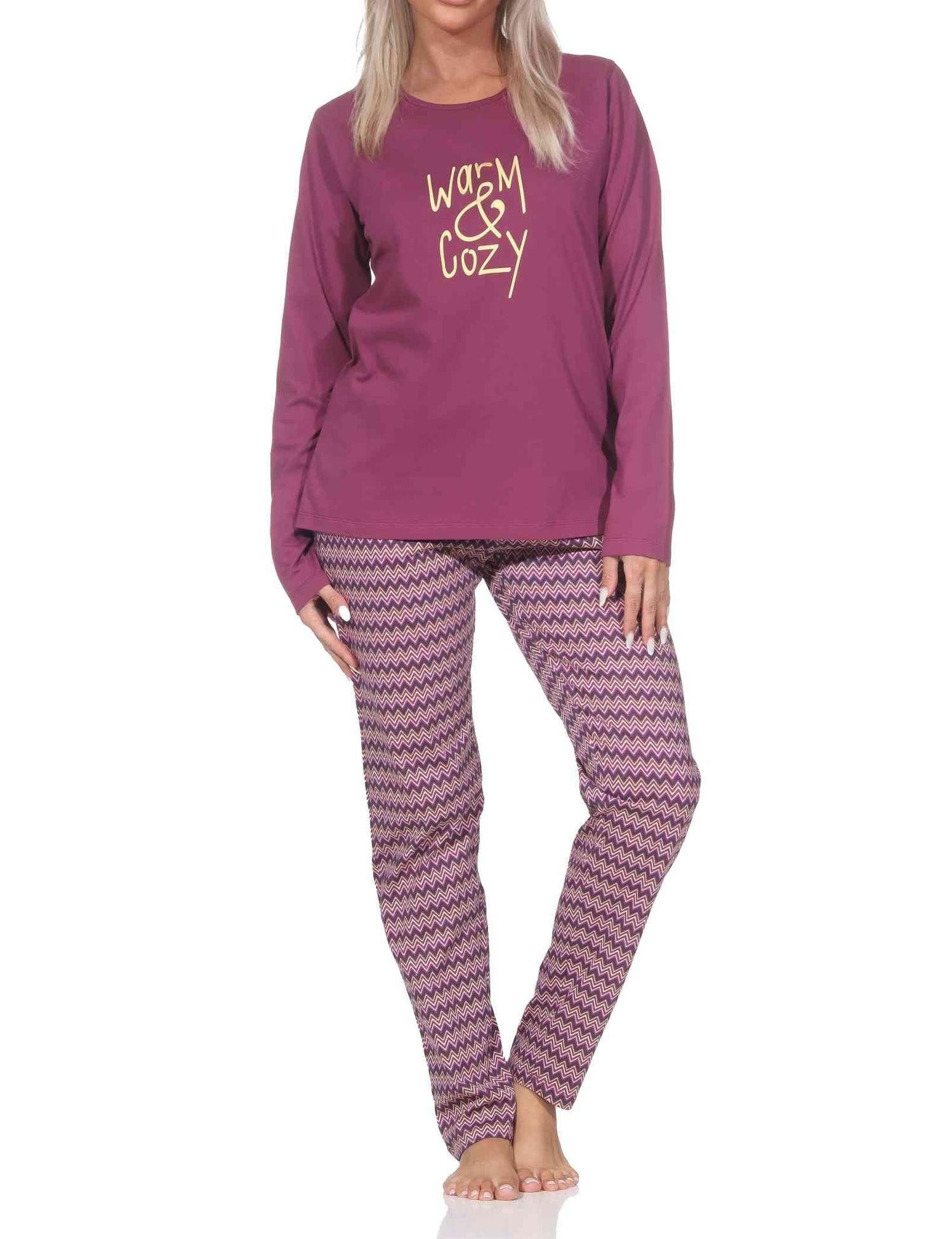 Normann Pyjama Normann Damen langarm Schlafanzug Pyjama im Ethnolook